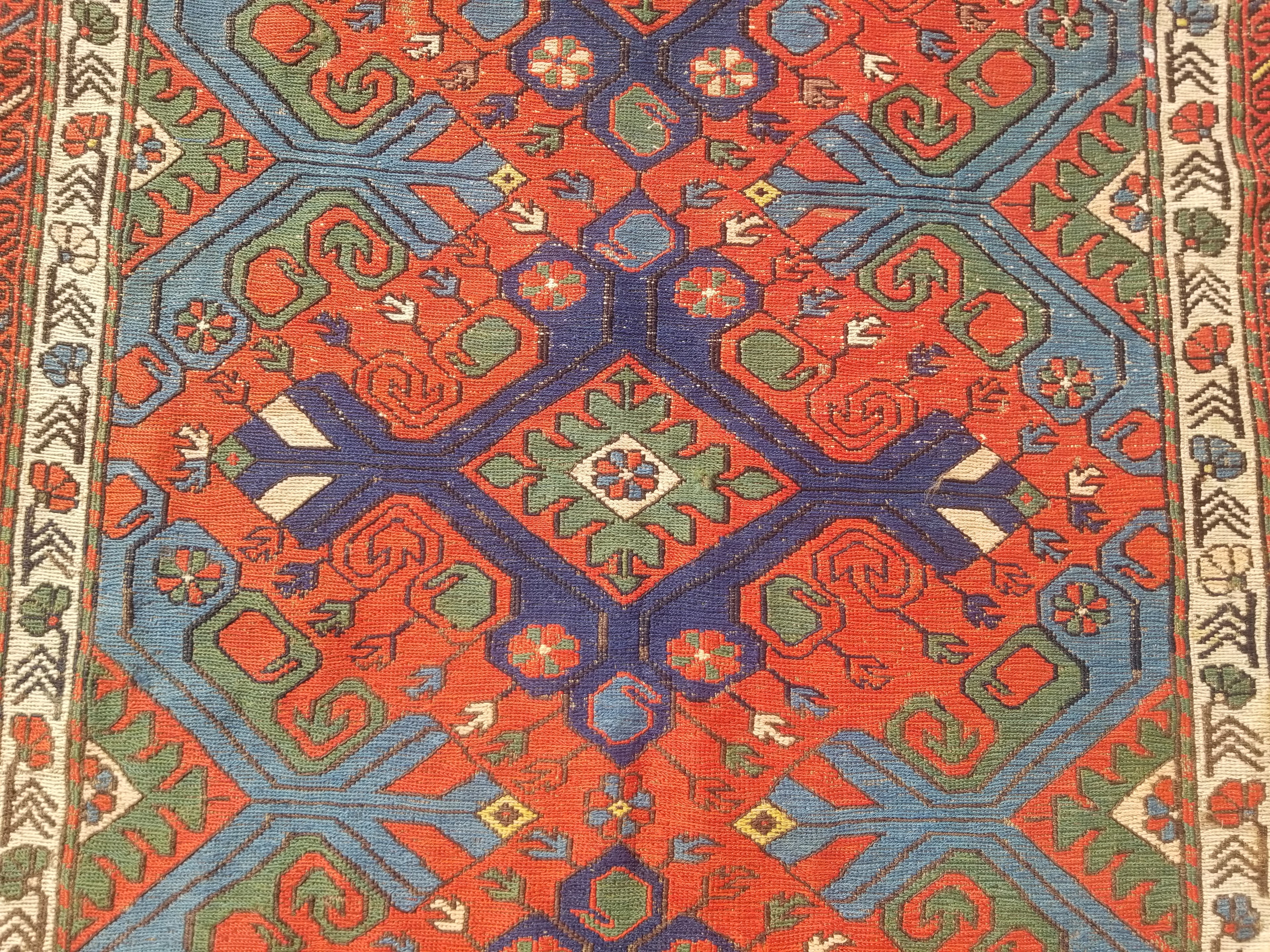 Antique Traditional Handmade Caucasian Kazak Wool Multicolor Kilim 259x170cm