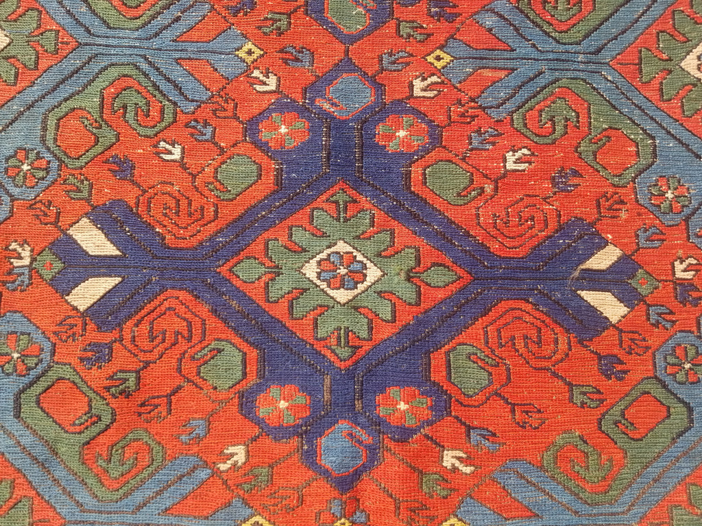 Antique Traditional Handmade Caucasian Kazak Wool Multicolor Kilim 259x170cm