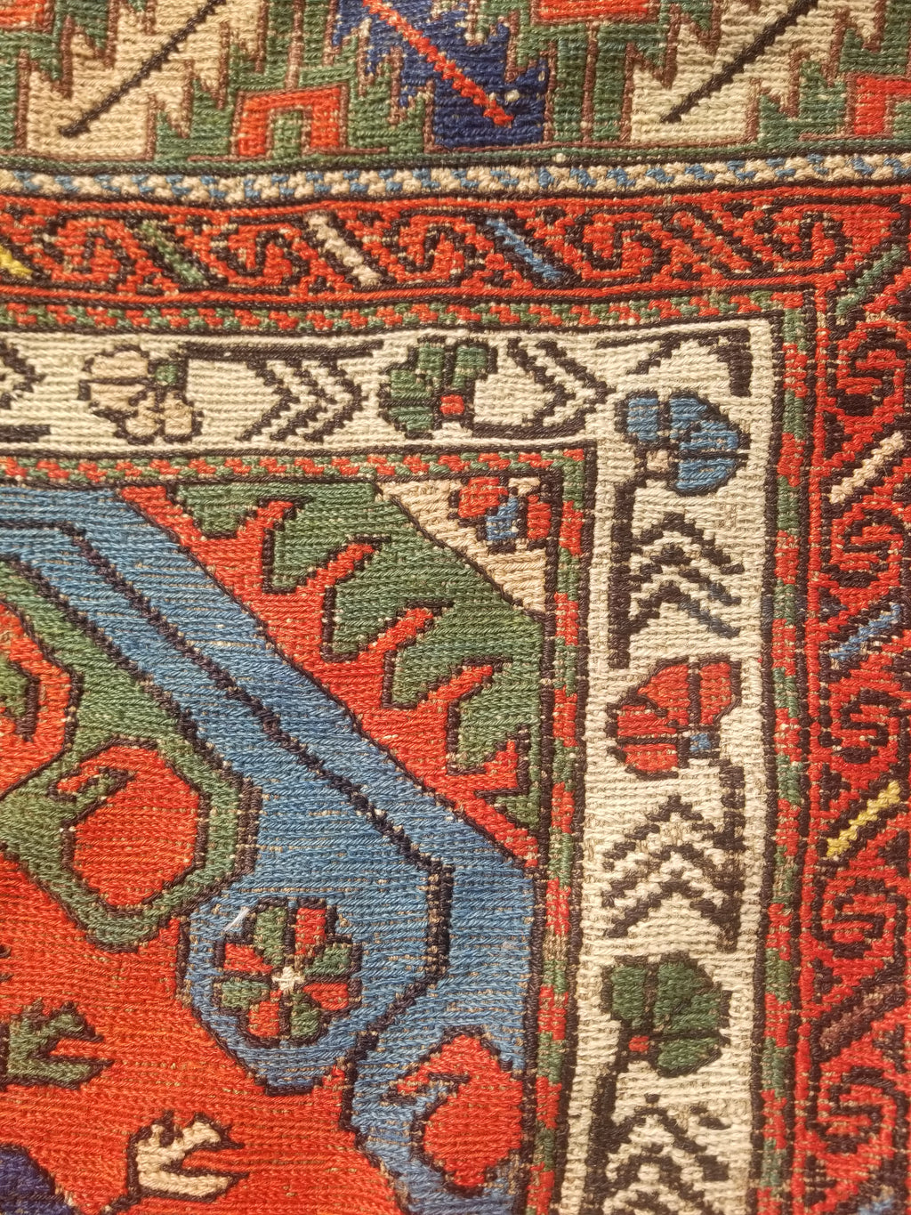 Antique Traditional Handmade Caucasian Kazak Wool Multicolor Kilim 259x170cm