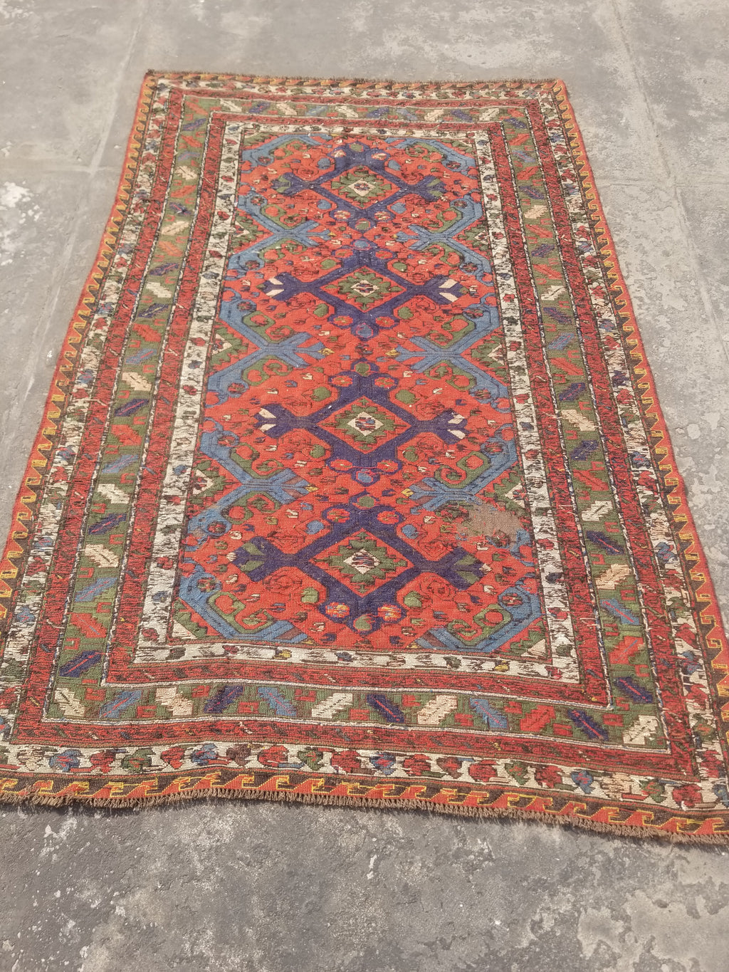 Antique Traditional Handmade Caucasian Kazak Wool Multicolor Kilim 259x170cm