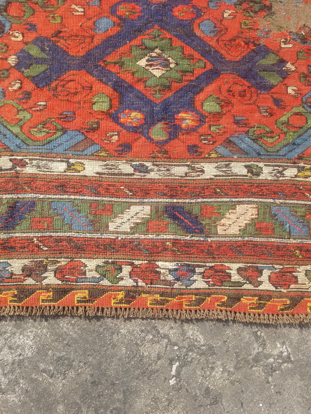 Antique Traditional Handmade Caucasian Kazak Wool Multicolor Kilim 259x170cm