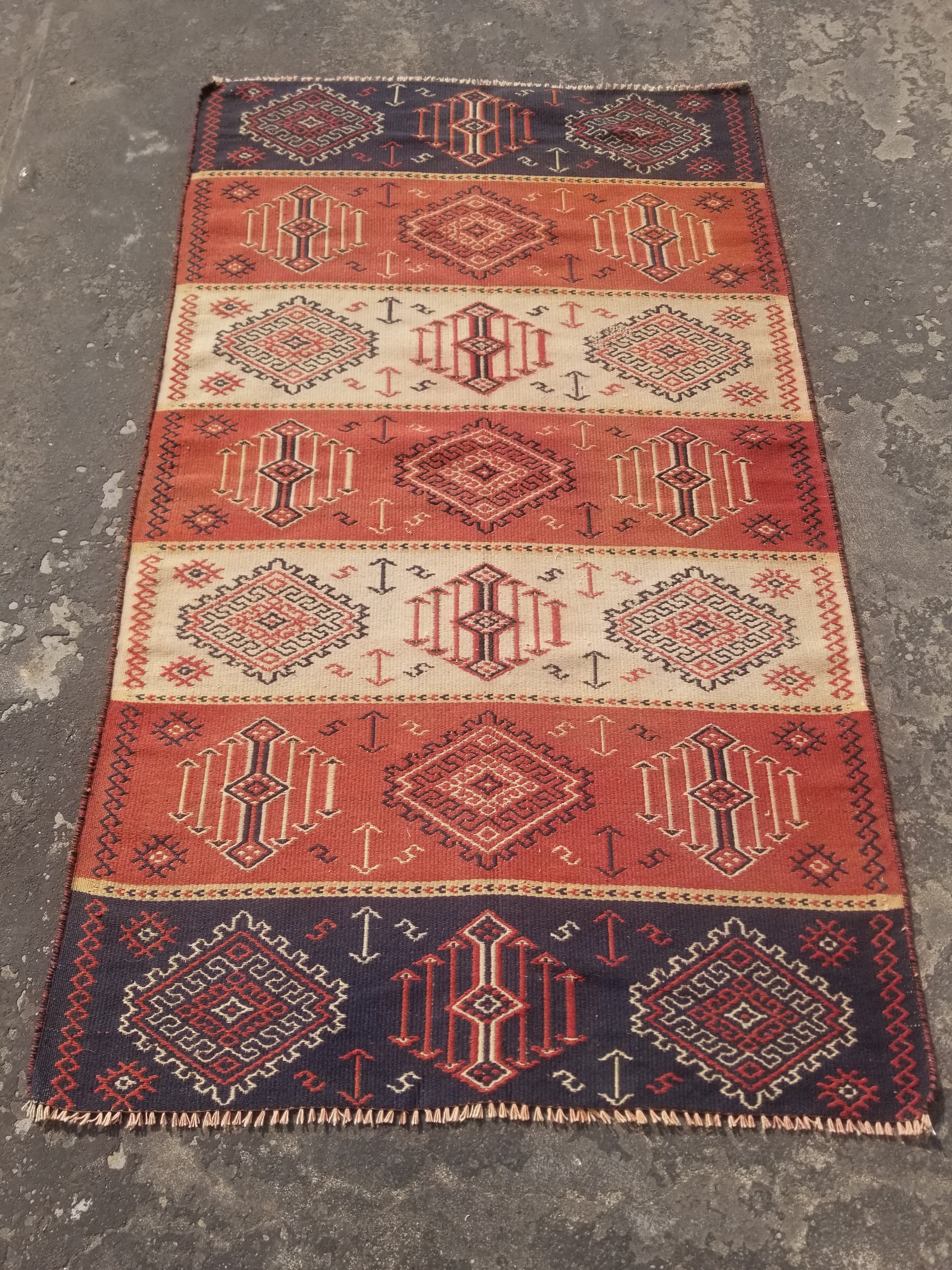 Vintage Traditional Handmade Tribal Oriental Wool Multicolor Kilim 184x110cm