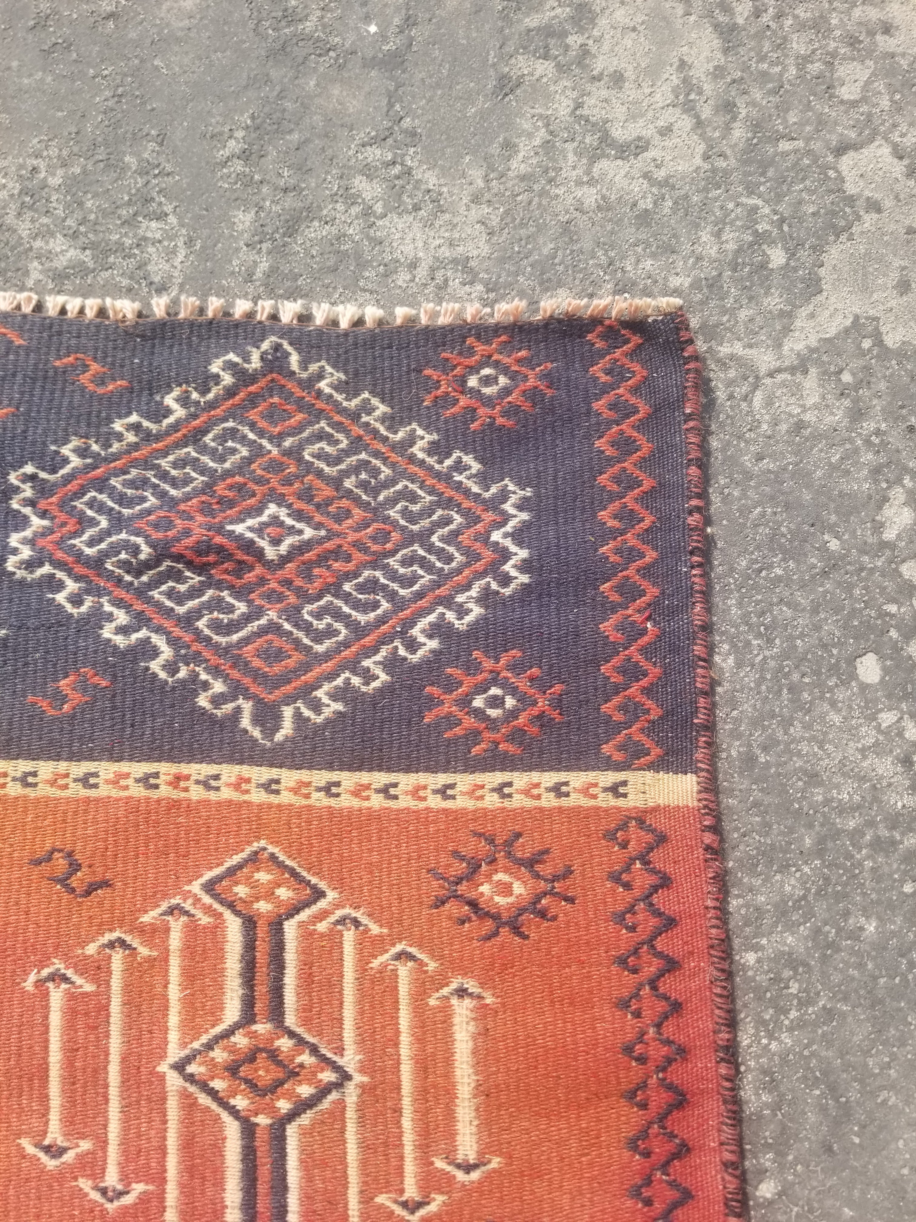 Vintage Traditional Handmade Tribal Oriental Wool Multicolor Kilim 184x110cm