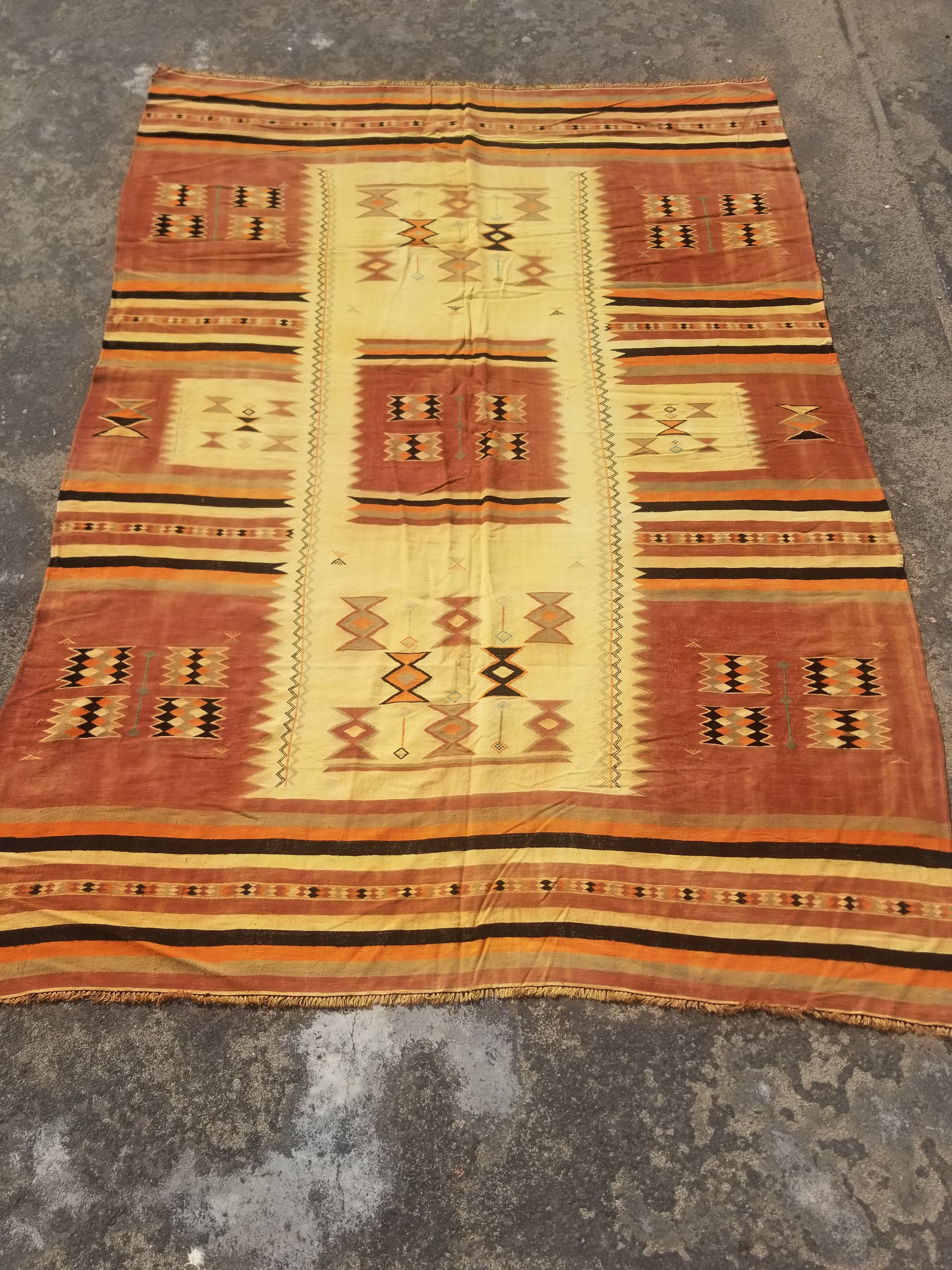 Vintage Traditional Handmade Tribal Geometric Wool Multicolor Kilim 212x148cm