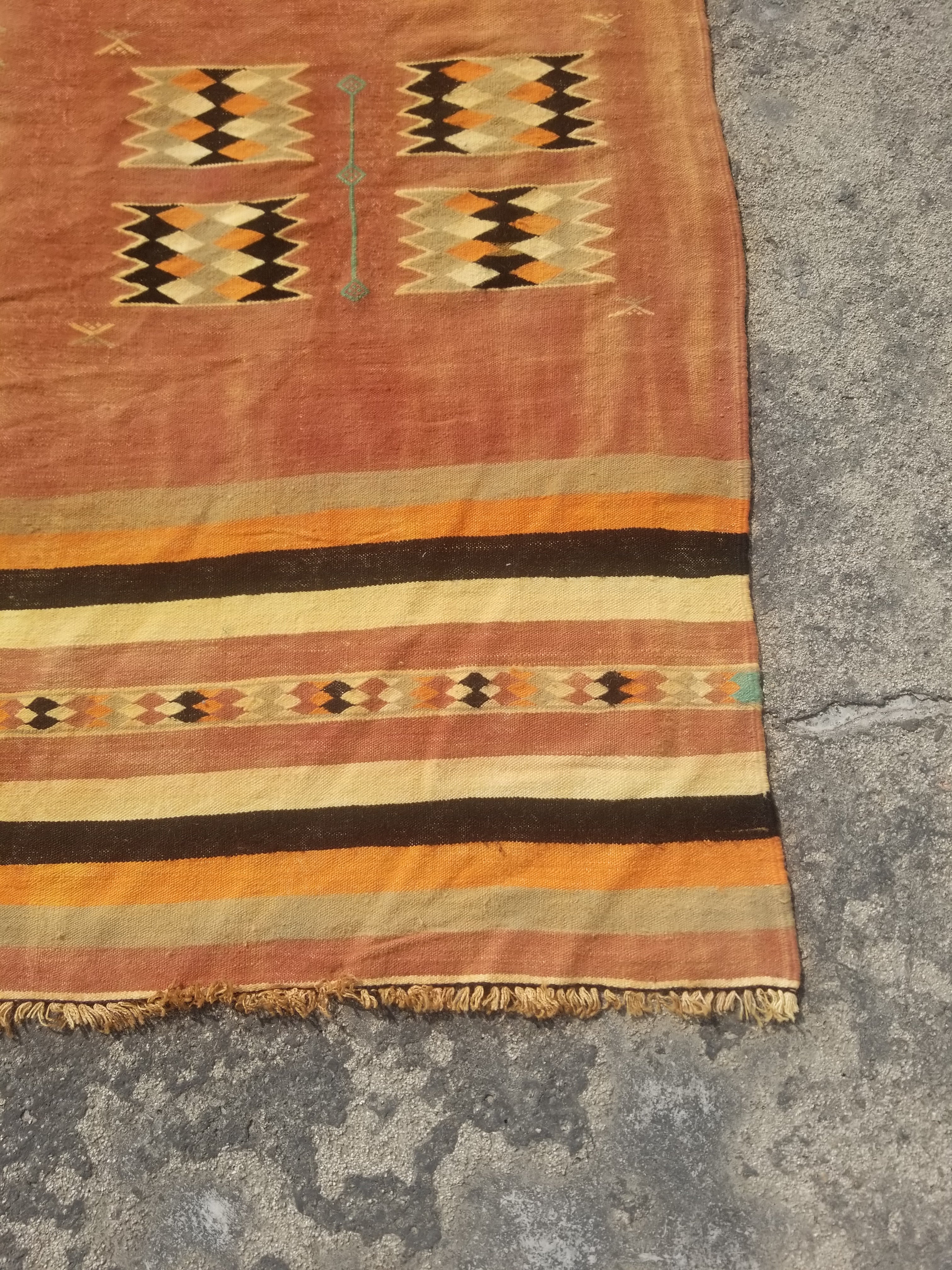 Vintage Traditional Handmade Tribal Geometric Wool Multicolor Kilim 212x148cm