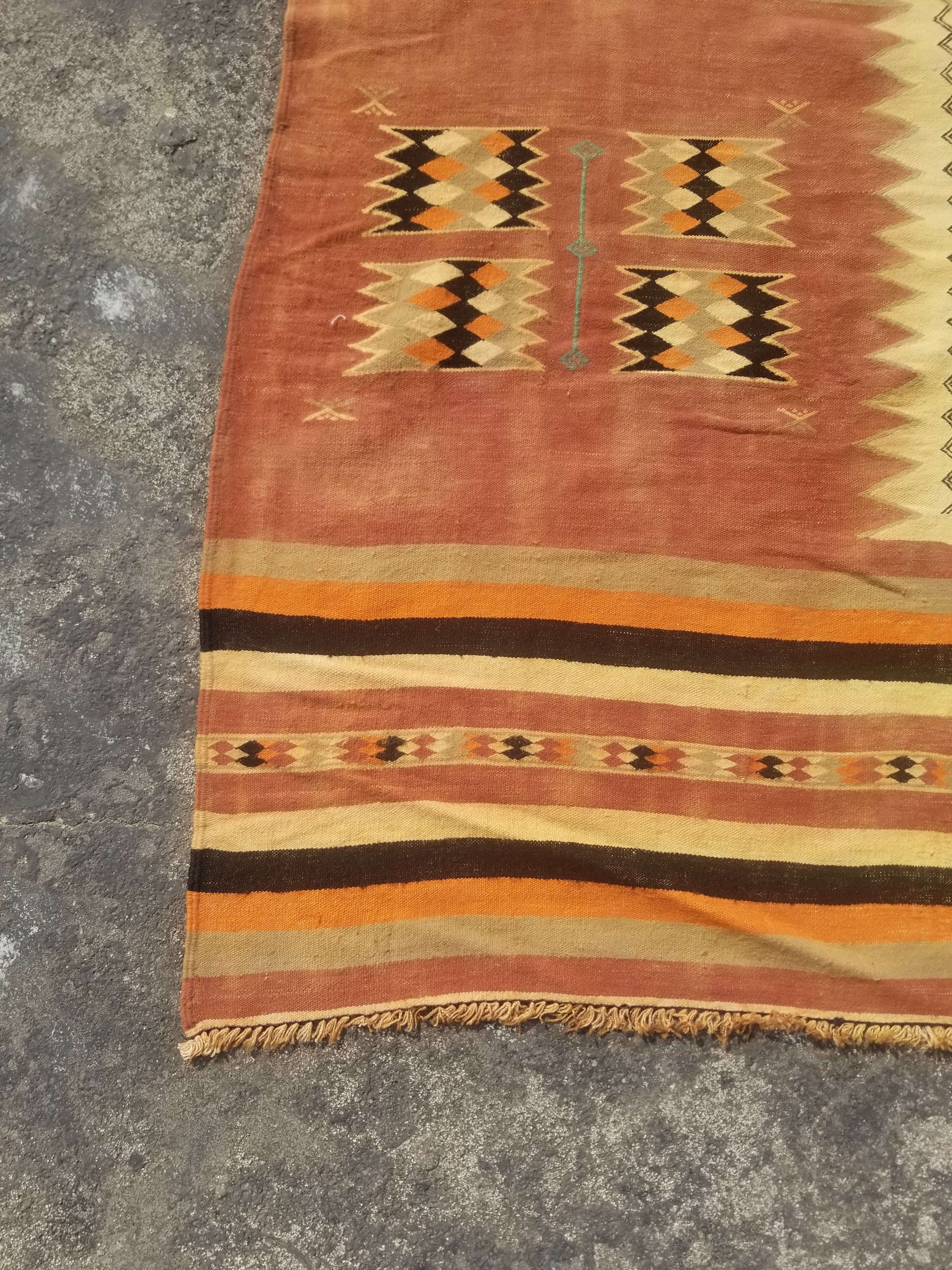 Vintage Traditional Handmade Tribal Geometric Wool Multicolor Kilim 212x148cm