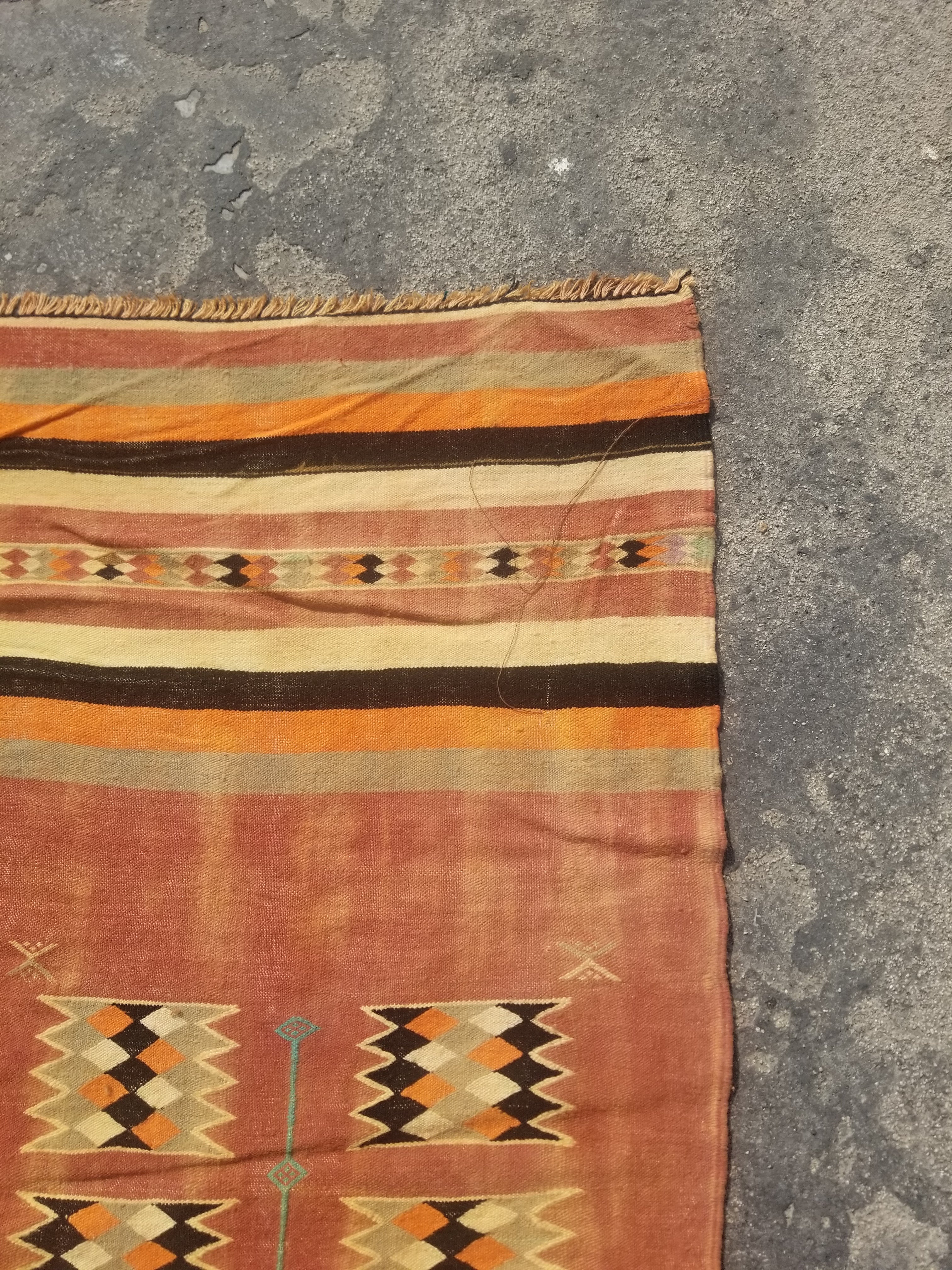 Vintage Traditional Handmade Tribal Geometric Wool Multicolor Kilim 212x148cm