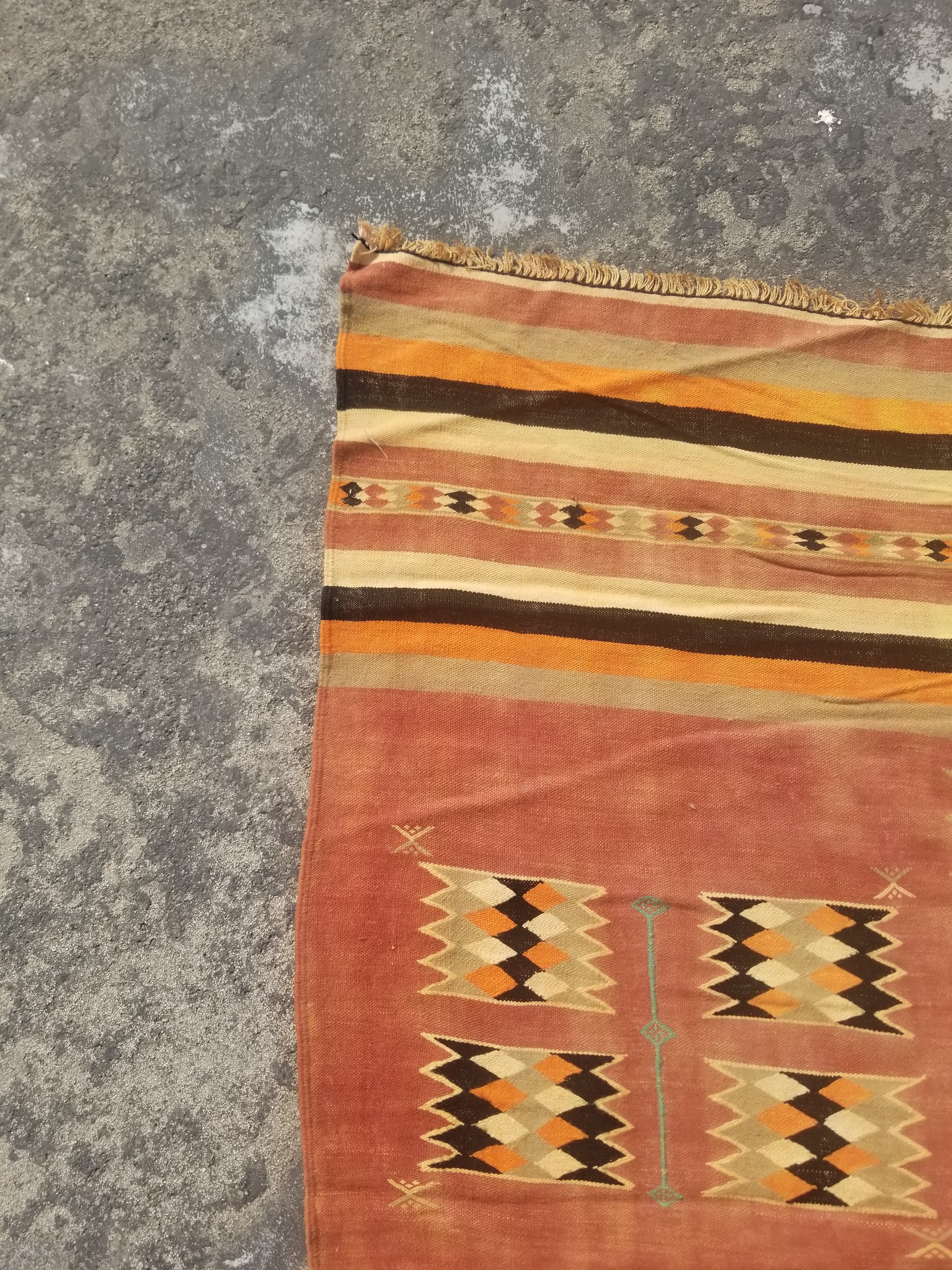 Vintage Traditional Handmade Tribal Geometric Wool Multicolor Kilim 212x148cm