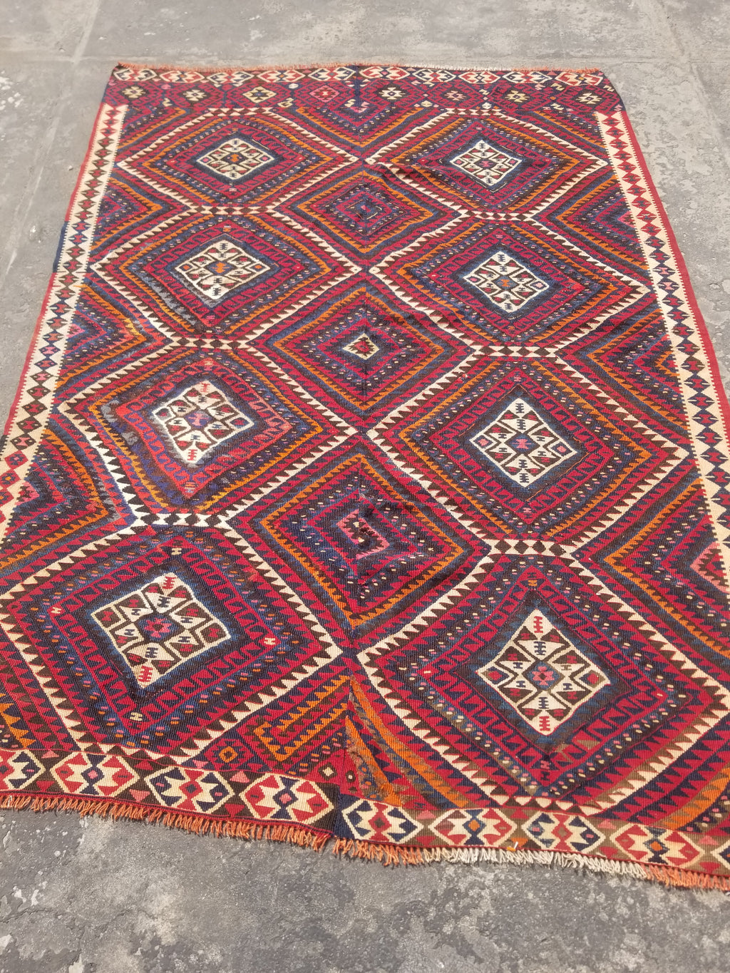 Antique Traditional Handmade Turkish Anatolian Wool Multicolor Kilim 216x160cm