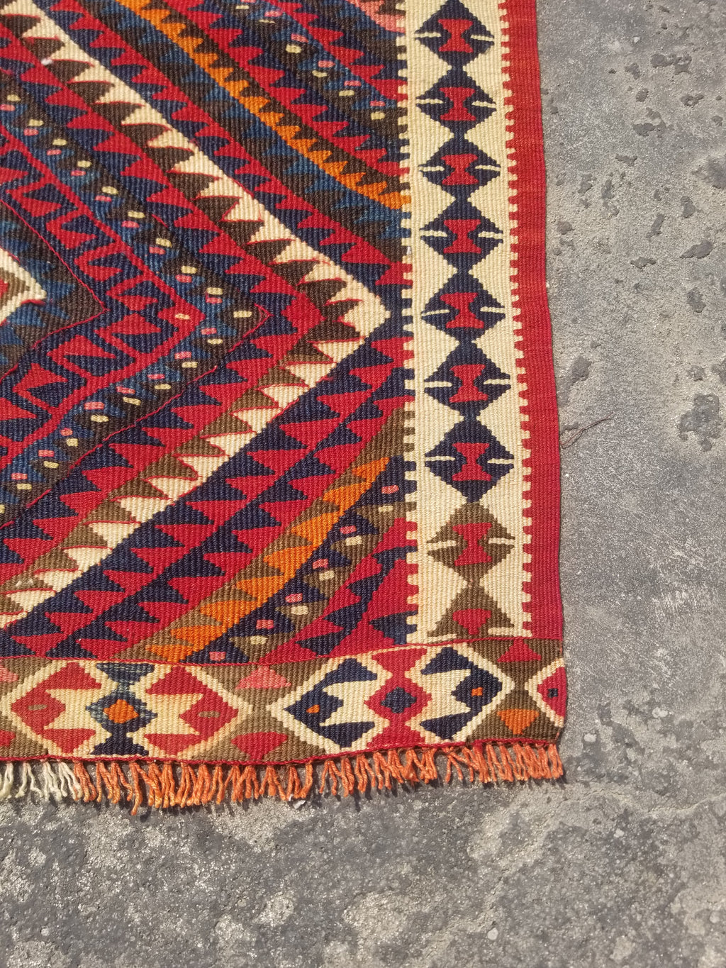 Antique Traditional Handmade Turkish Anatolian Wool Multicolor Kilim 216x160cm