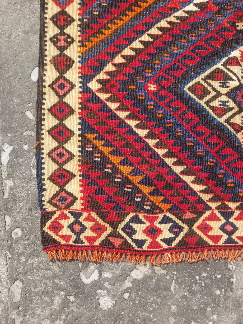Antique Traditional Handmade Turkish Anatolian Wool Multicolor Kilim 216x160cm