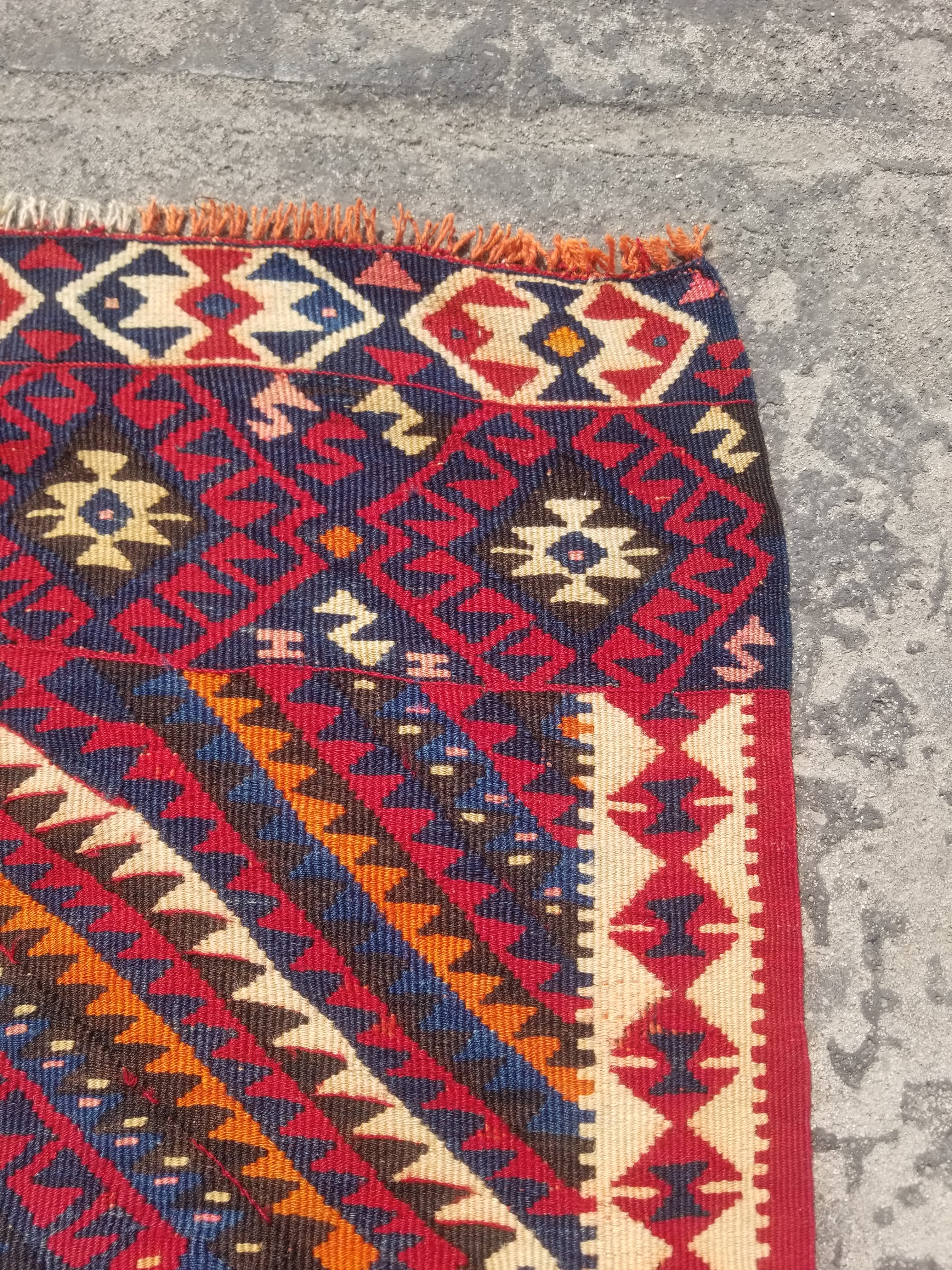 Antique Traditional Handmade Turkish Anatolian Wool Multicolor Kilim 216x160cm
