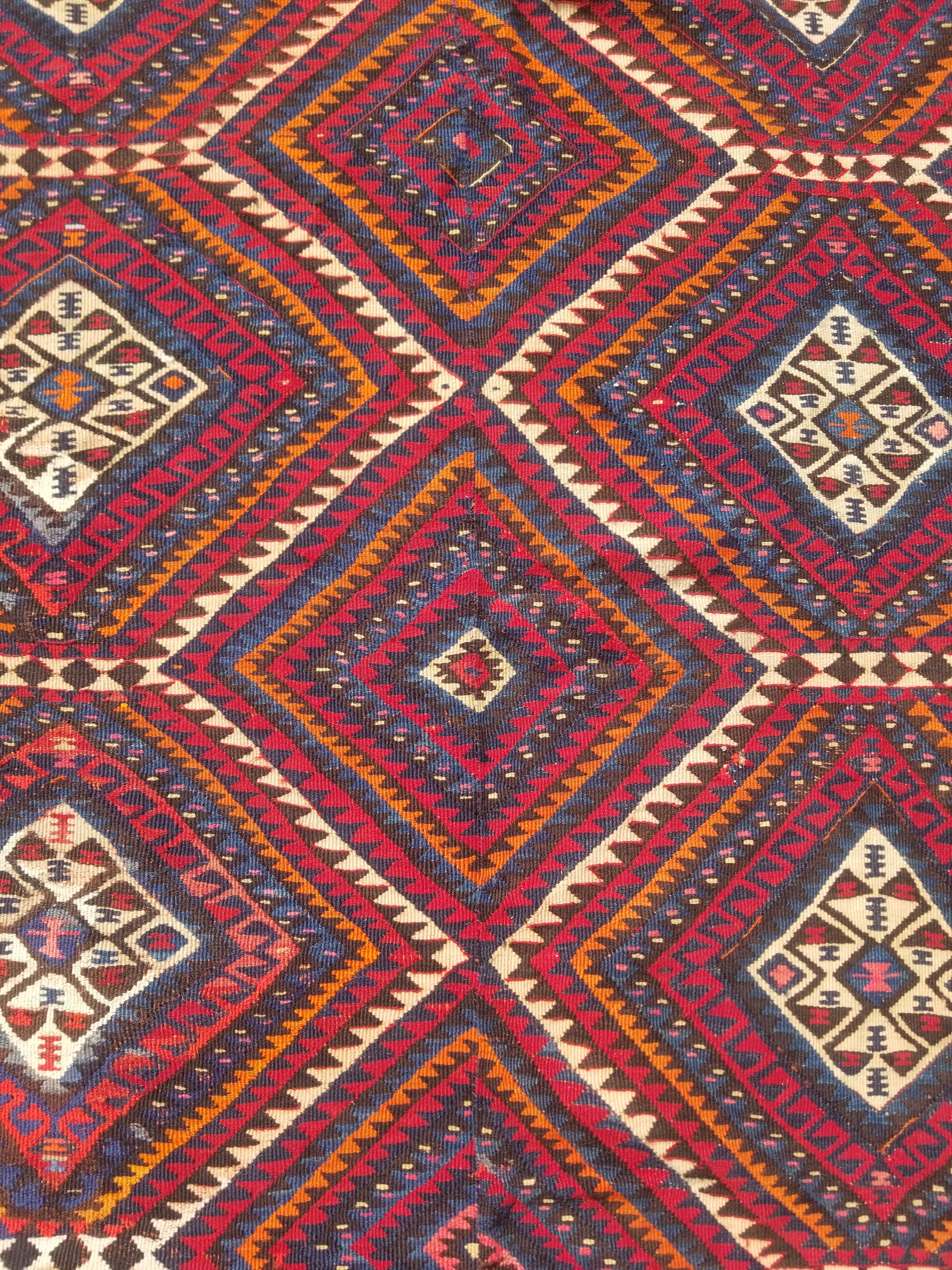 Antique Traditional Handmade Turkish Anatolian Wool Multicolor Kilim 216x160cm