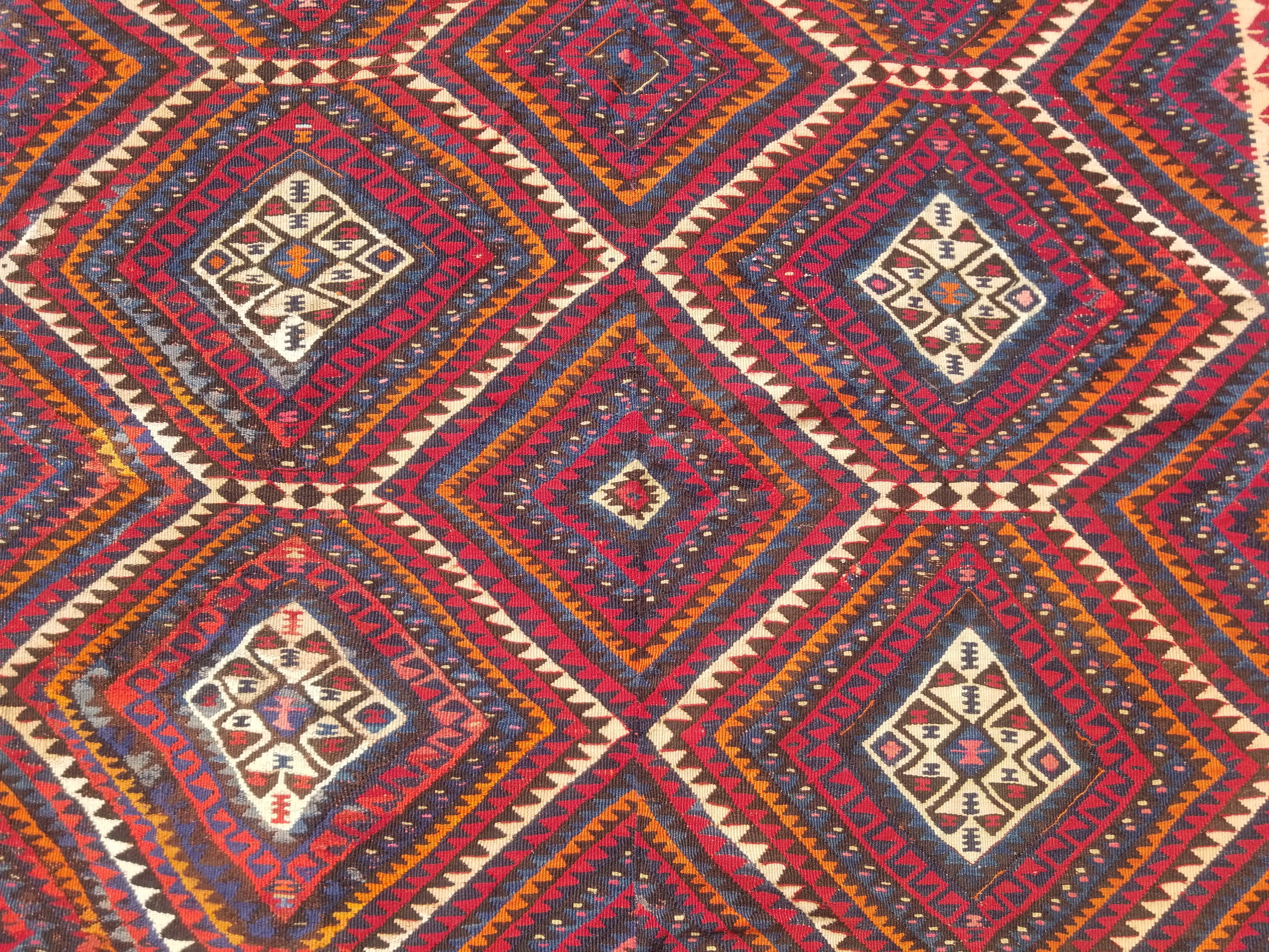 Antique Traditional Handmade Turkish Anatolian Wool Multicolor Kilim 216x160cm