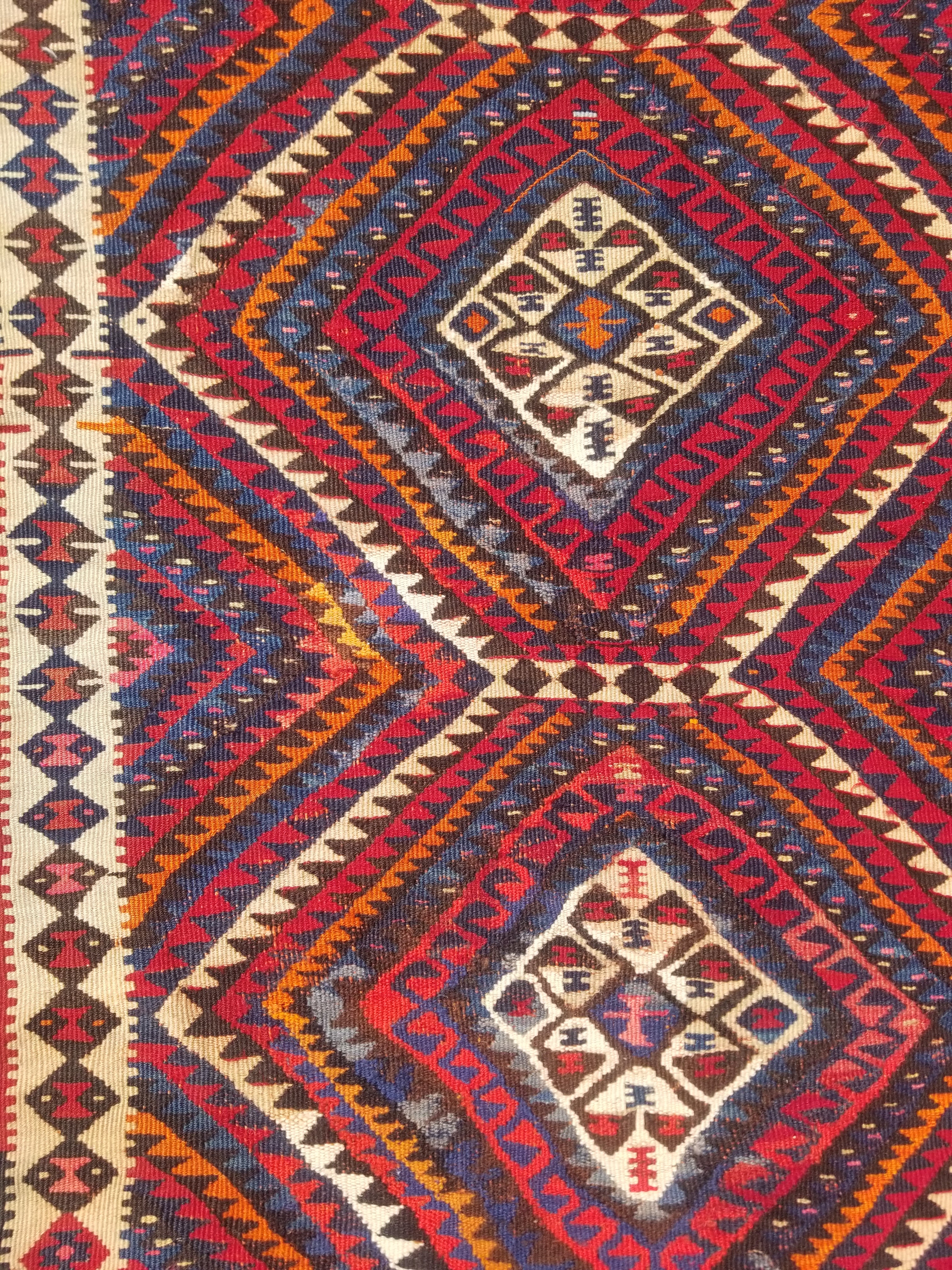 Antique Traditional Handmade Turkish Anatolian Wool Multicolor Kilim 216x160cm