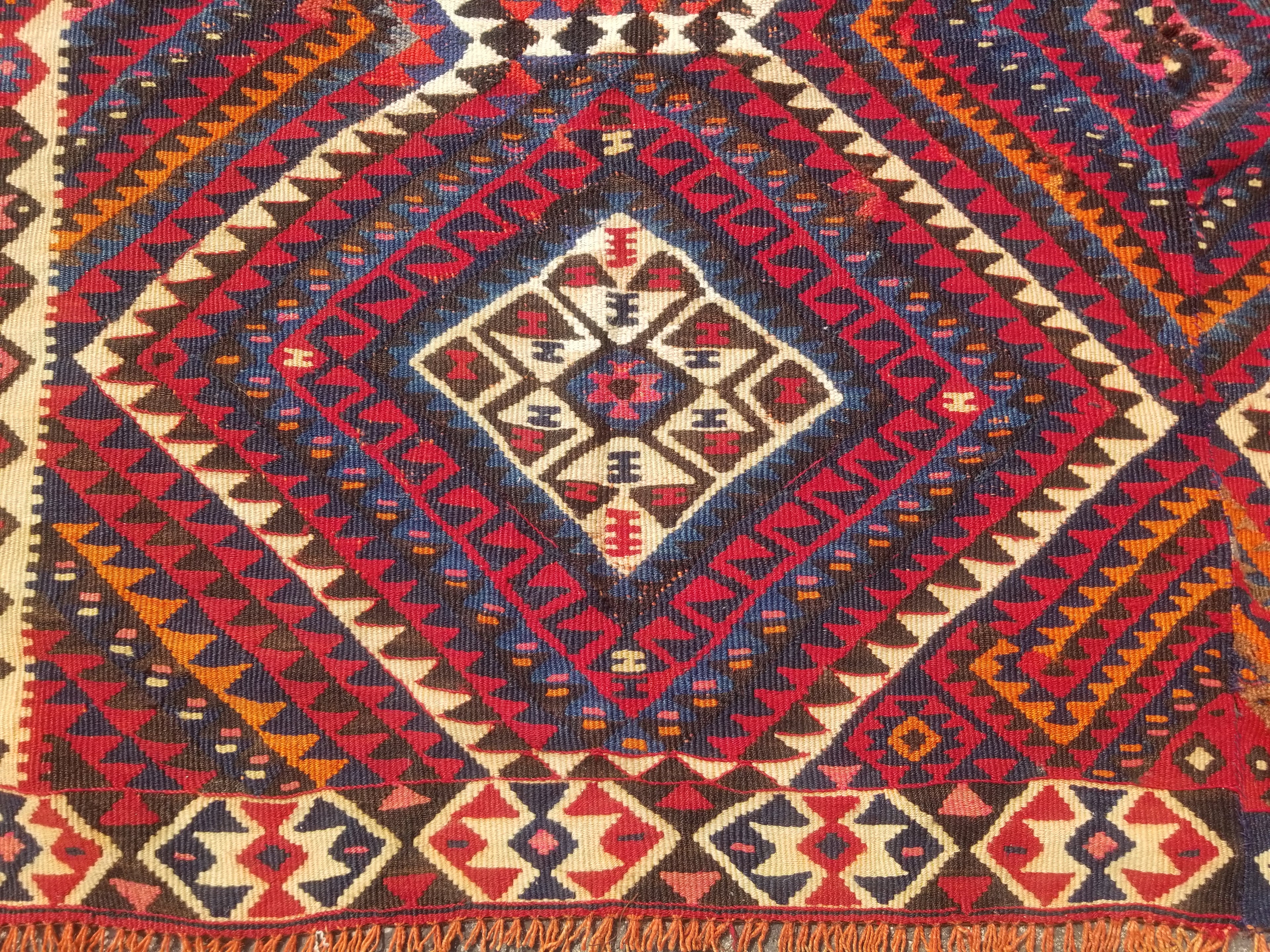Antique Traditional Handmade Turkish Anatolian Wool Multicolor Kilim 216x160cm
