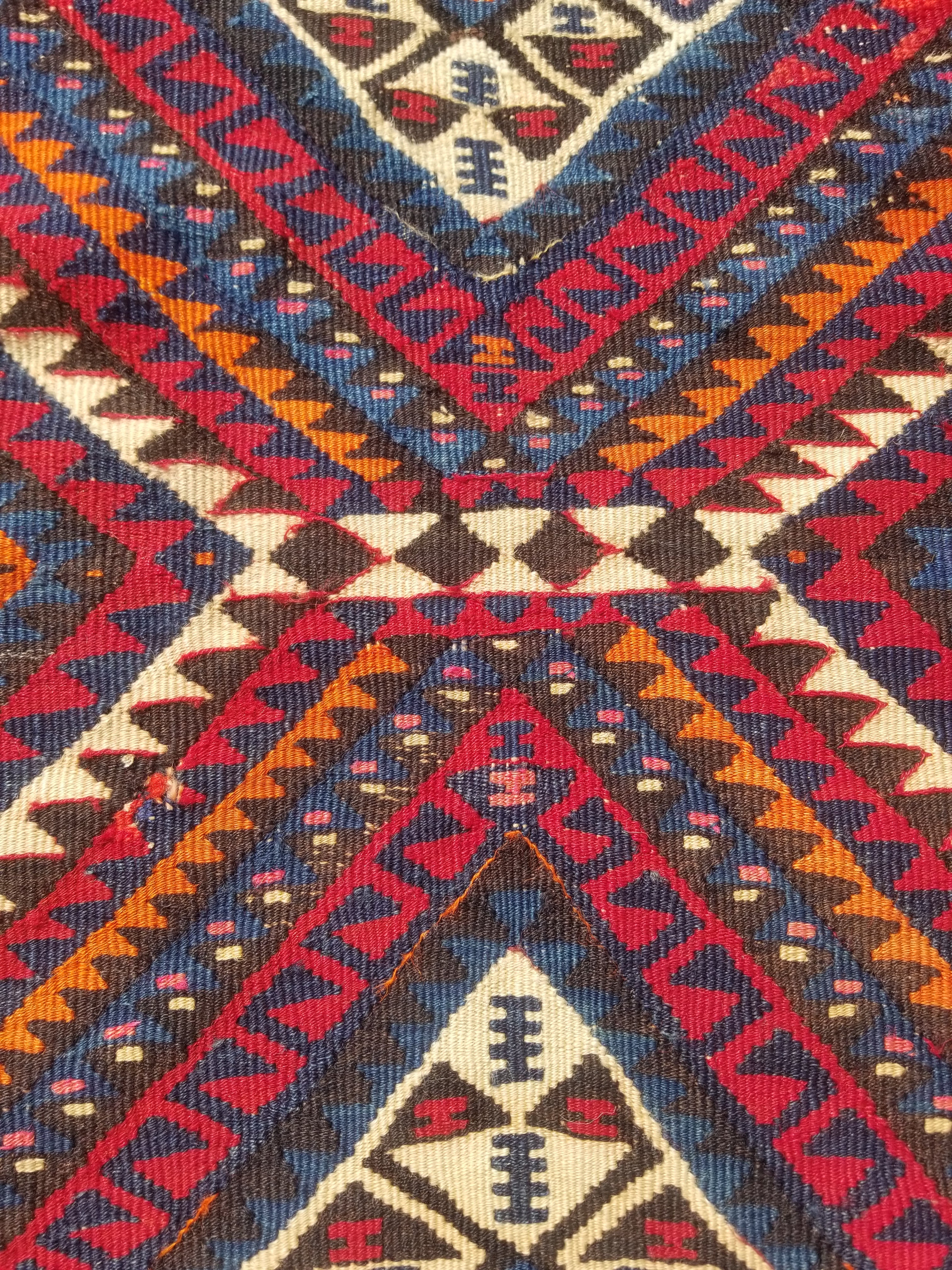 Antique Traditional Handmade Turkish Anatolian Wool Multicolor Kilim 216x160cm