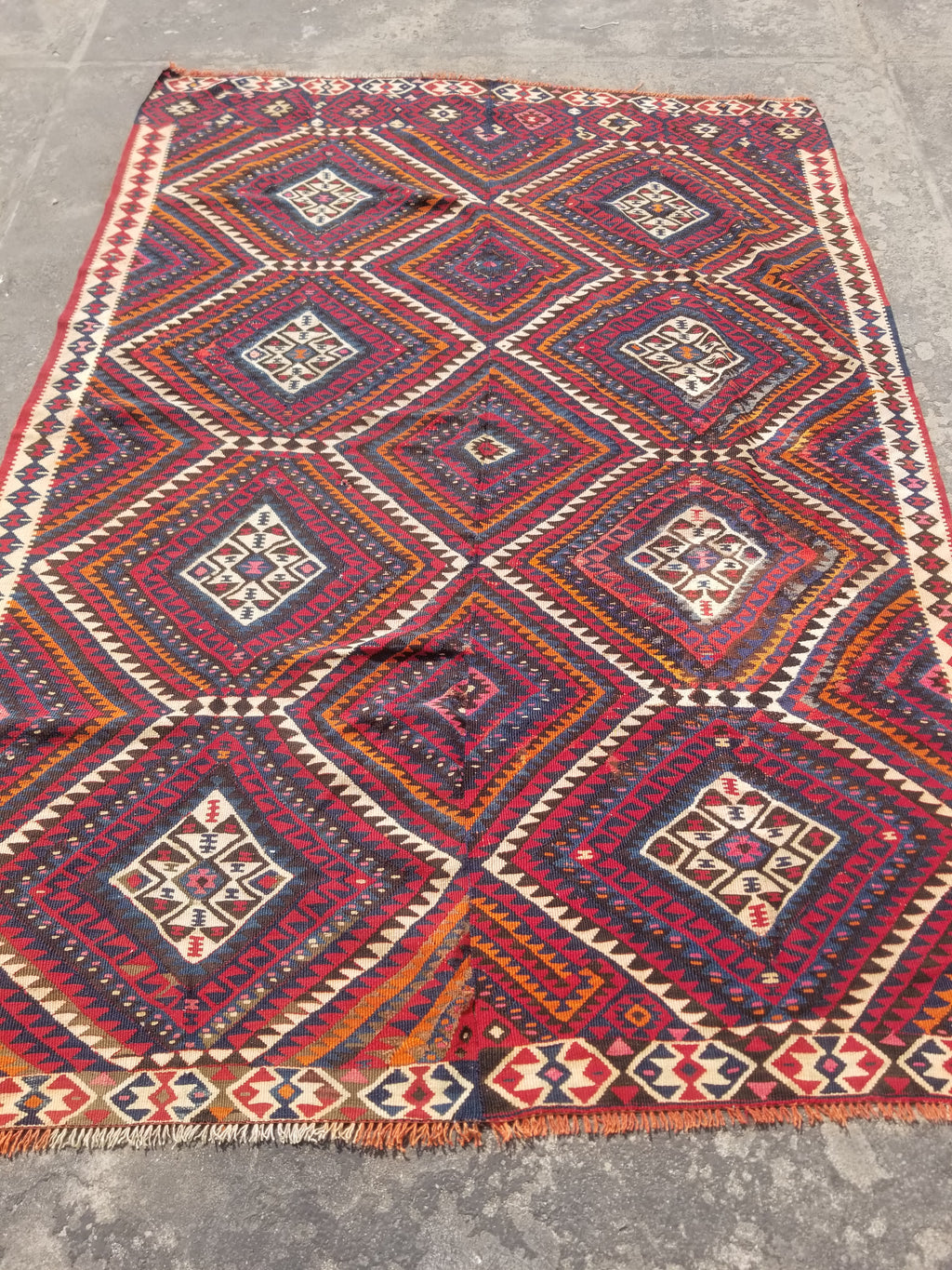Antique Traditional Handmade Turkish Anatolian Wool Multicolor Kilim 216x160cm
