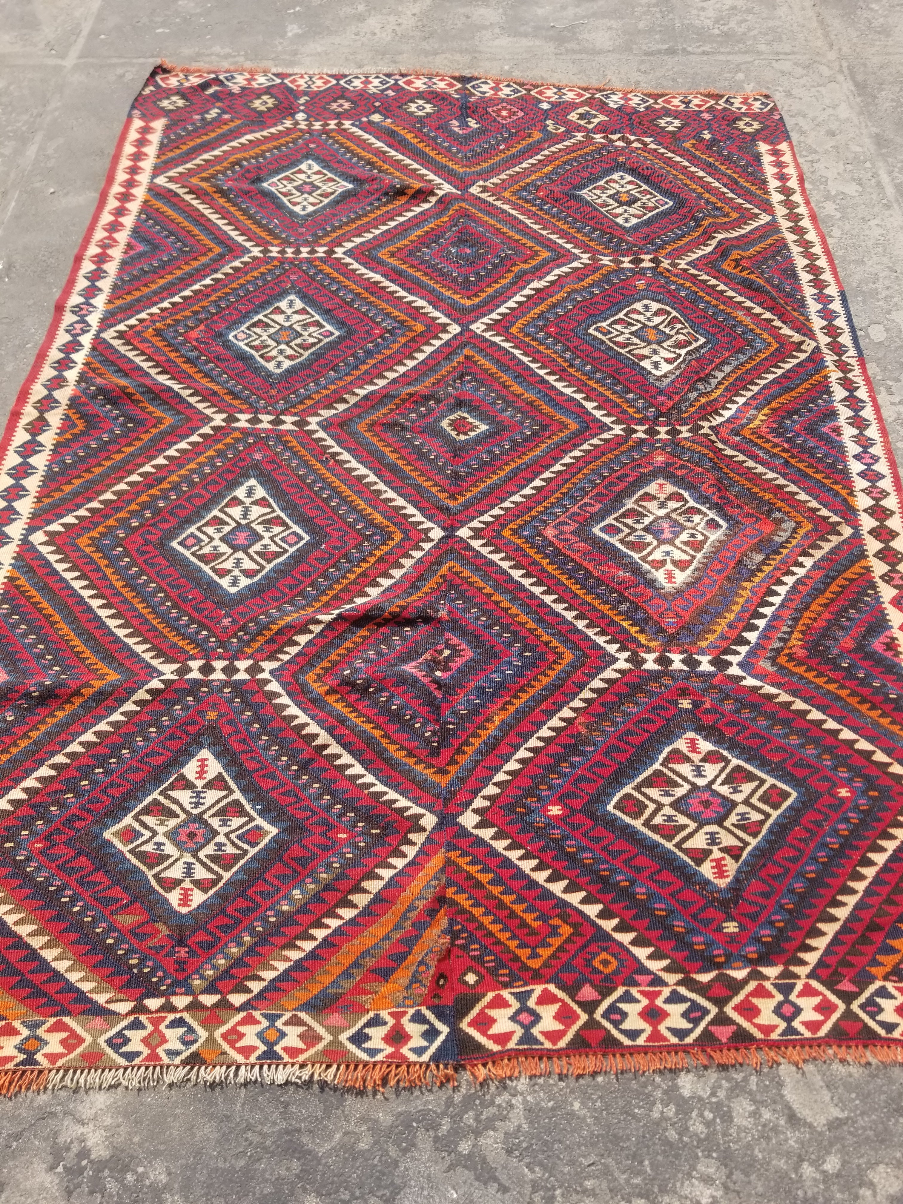 Antique Traditional Handmade Turkish Anatolian Wool Multicolor Kilim 216x160cm
