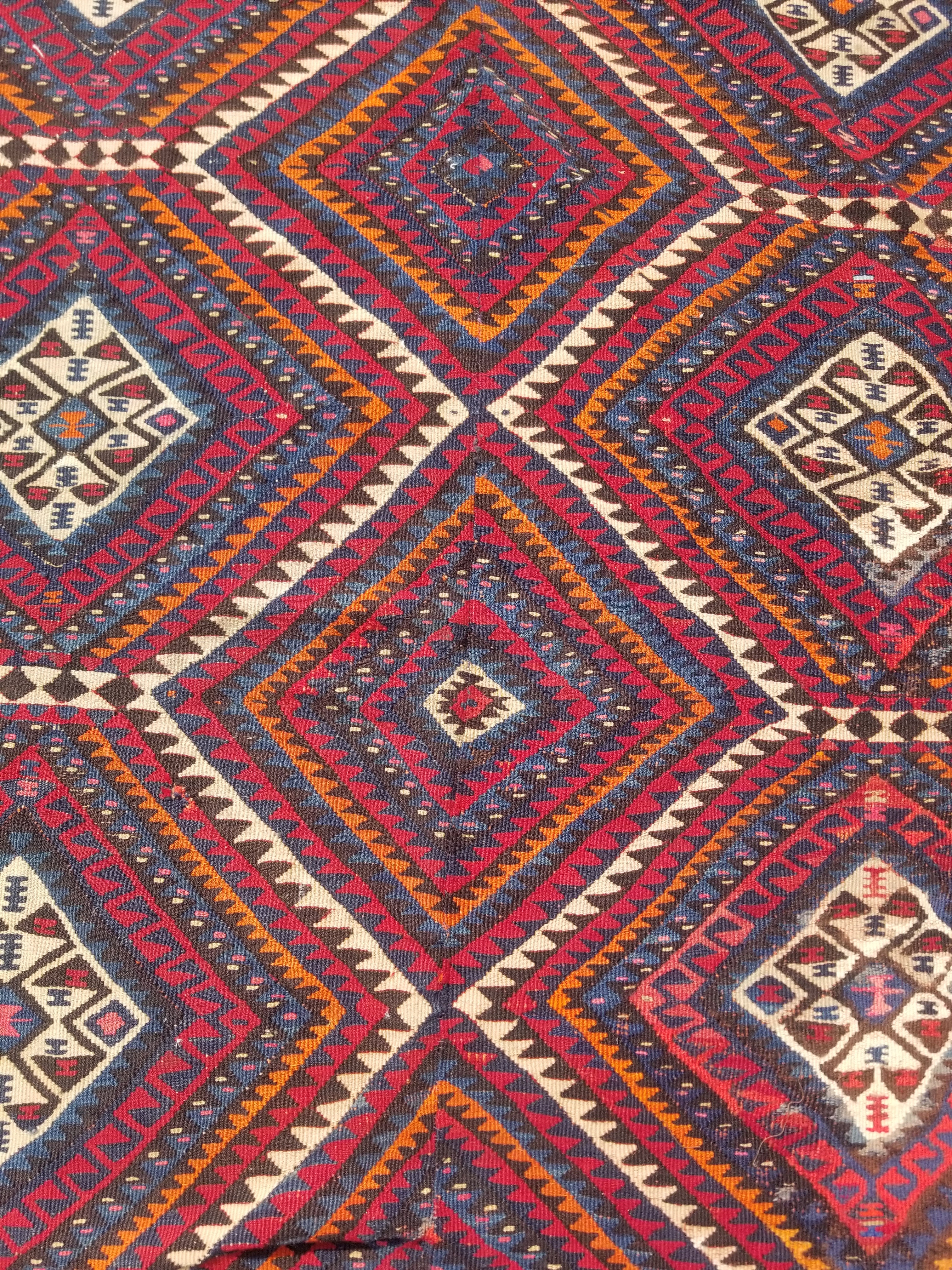 Antique Traditional Handmade Turkish Anatolian Wool Multicolor Kilim 216x160cm