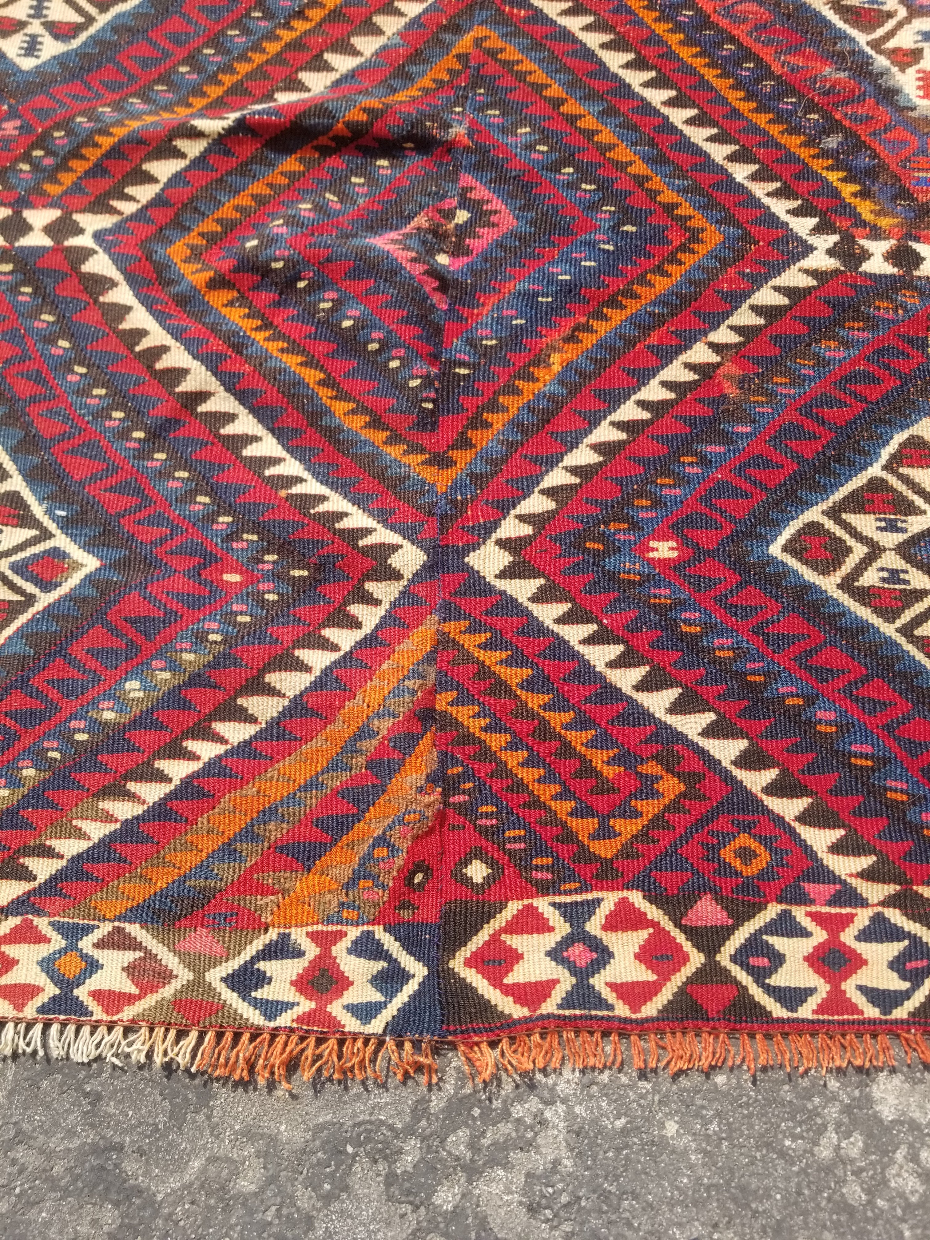 Antique Traditional Handmade Turkish Anatolian Wool Multicolor Kilim 216x160cm