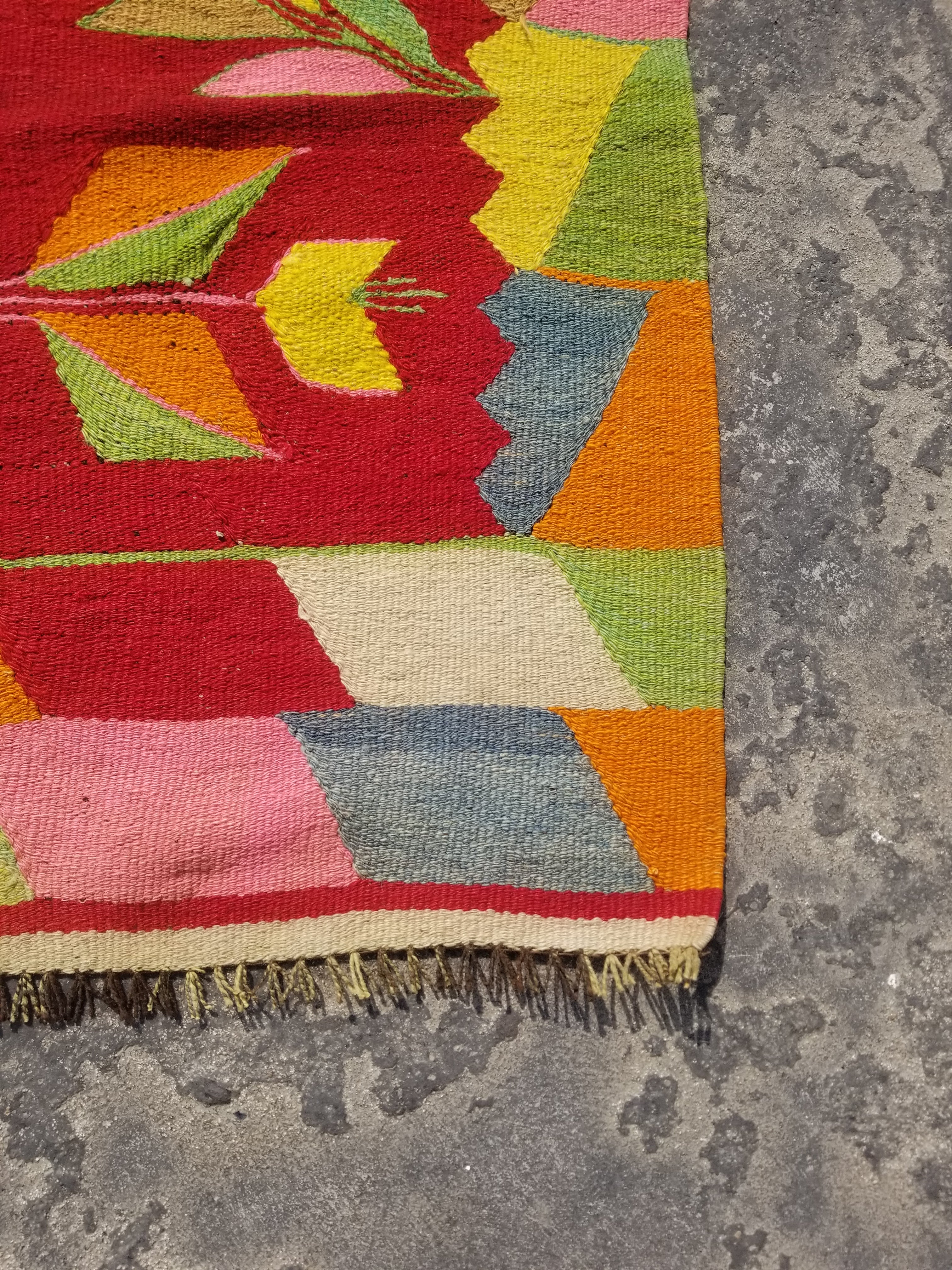 Vintage Traditional Handmade Mexican Zapotec Wool Multicolor Kilim 165x125cm