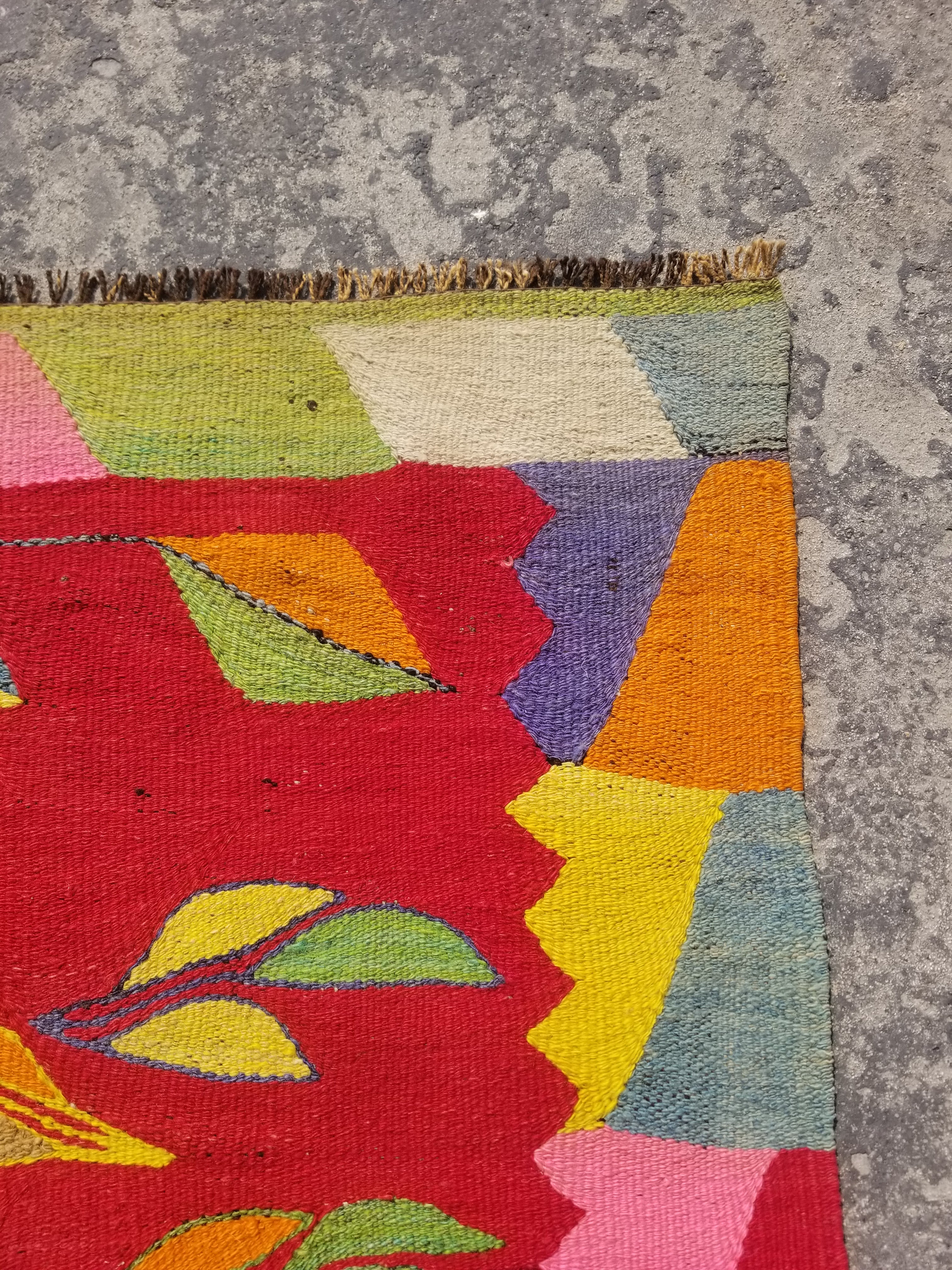 Vintage Traditional Handmade Mexican Zapotec Wool Multicolor Kilim 165x125cm