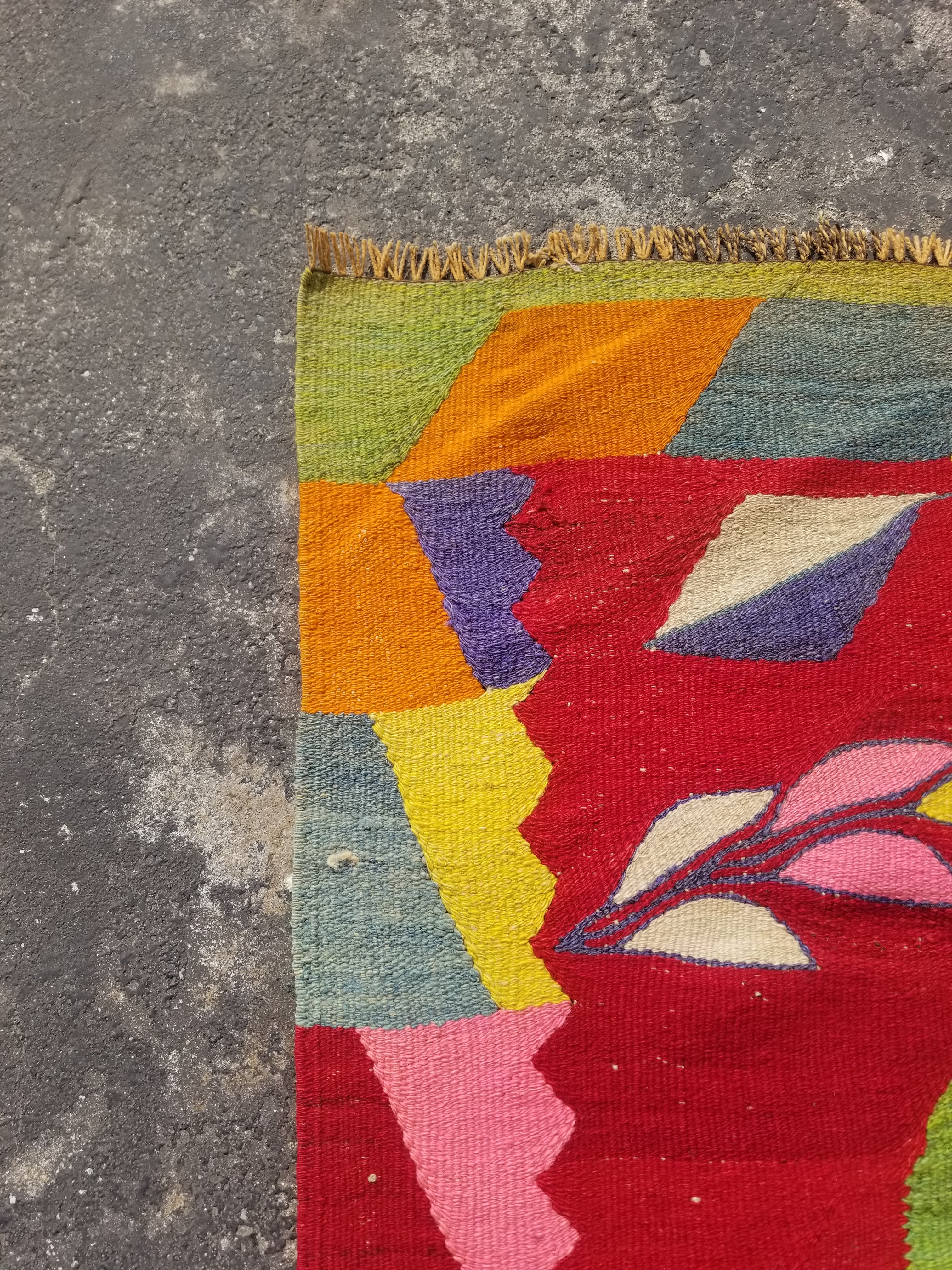 Vintage Traditional Handmade Mexican Zapotec Wool Multicolor Kilim 165x125cm