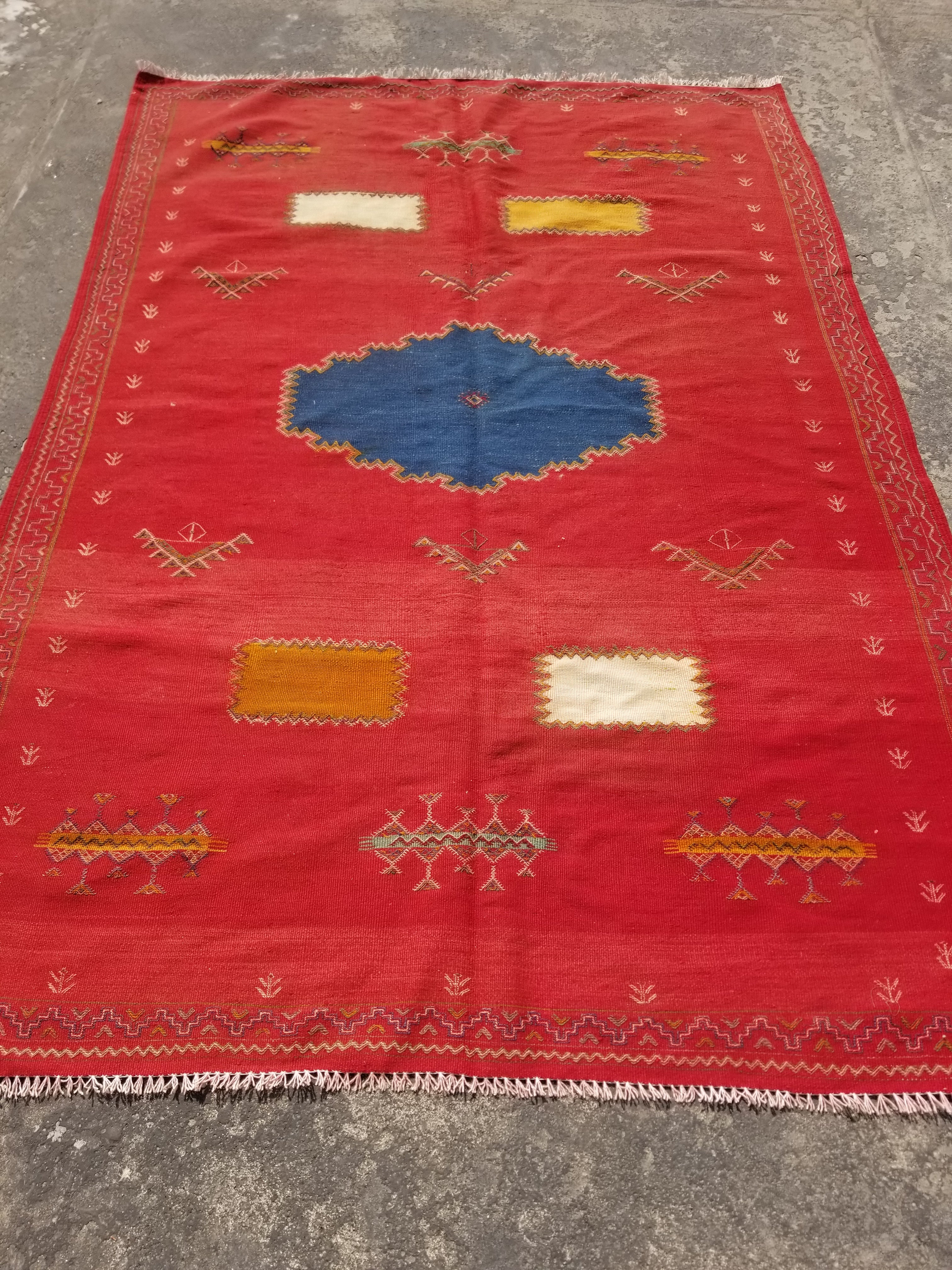 Vintage Traditional Handmade Moroccan Berber Wool Multicolor Kilim 230x158cm