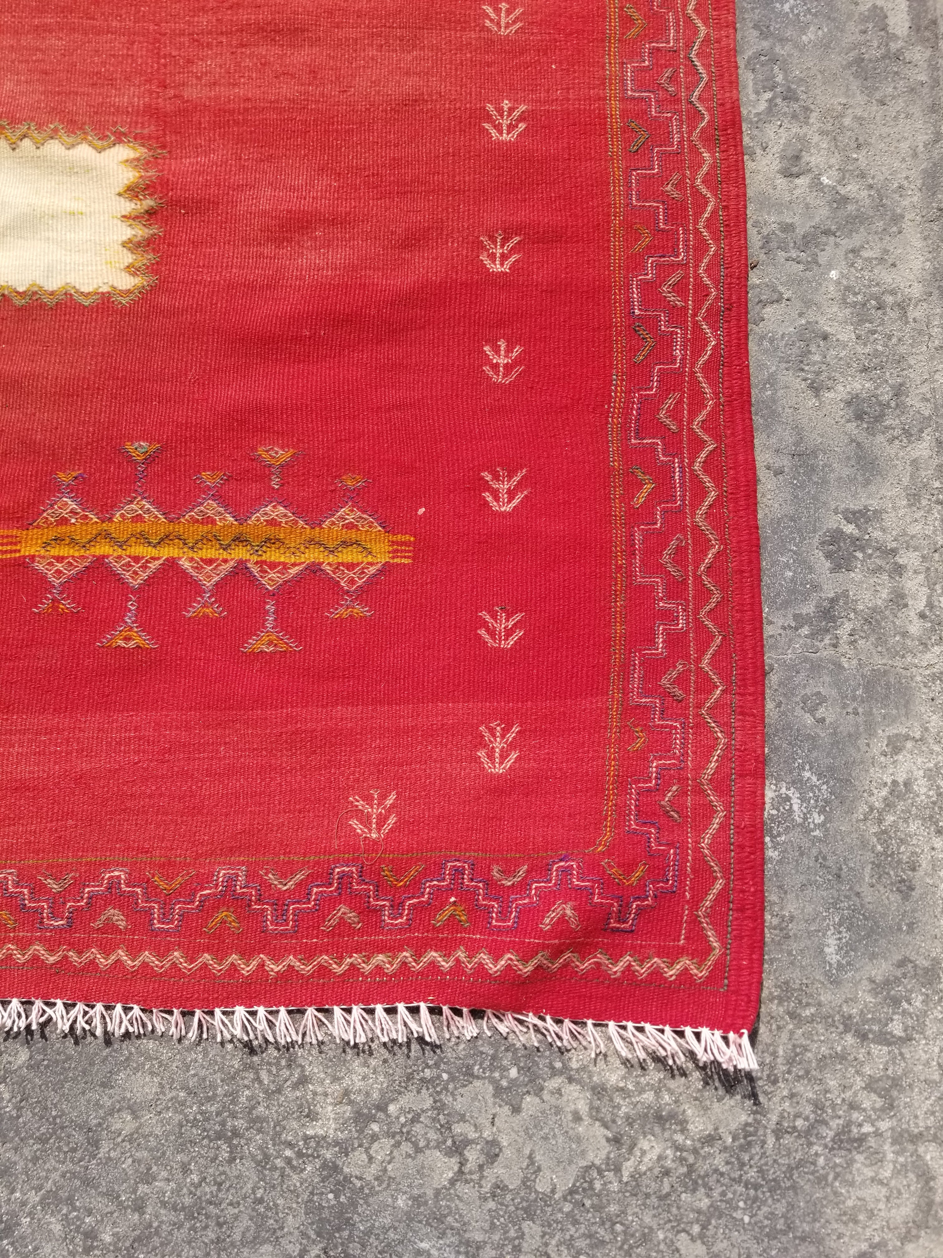 Vintage Traditional Handmade Moroccan Berber Wool Multicolor Kilim 230x158cm