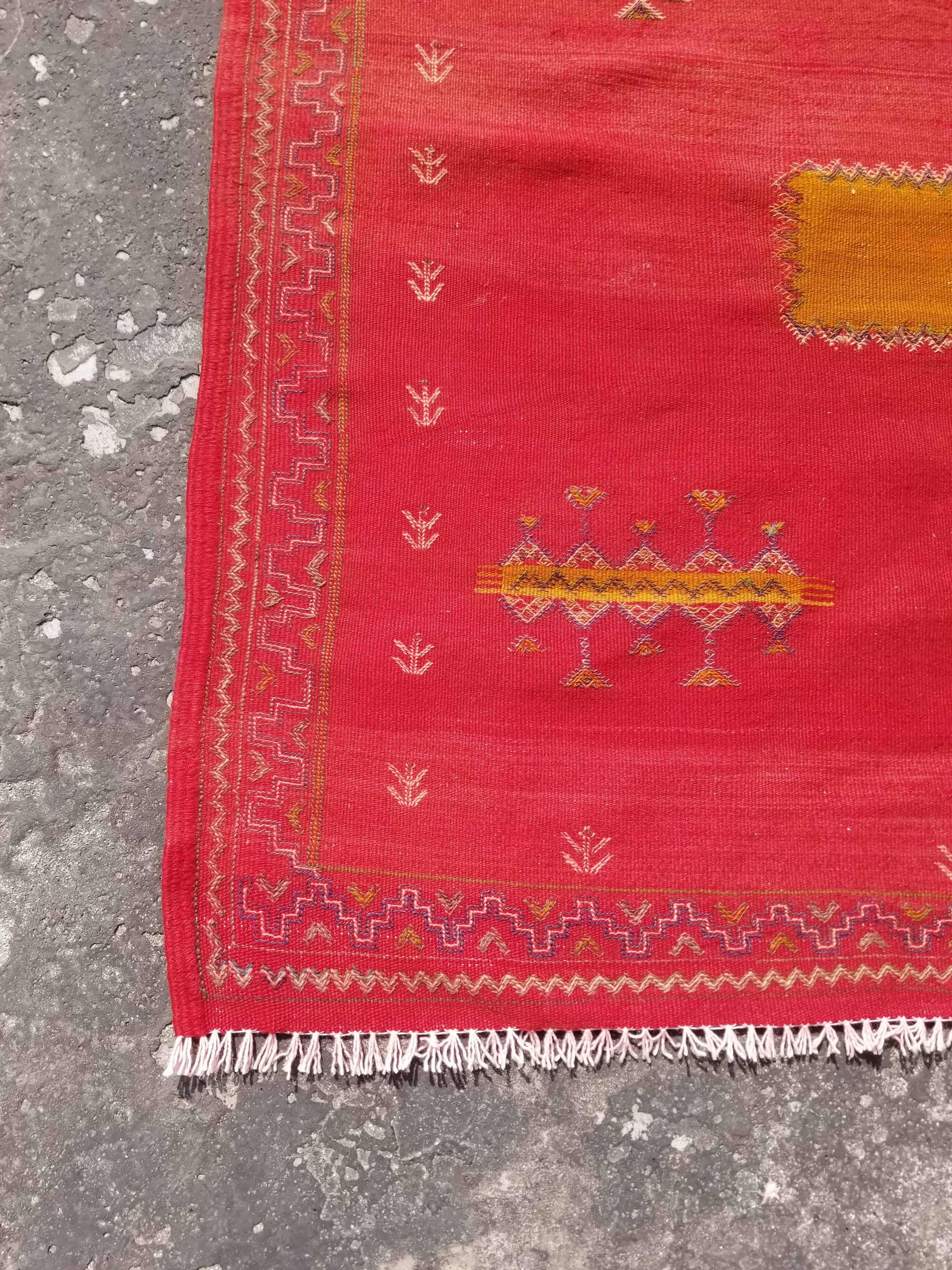 Vintage Traditional Handmade Moroccan Berber Wool Multicolor Kilim 230x158cm