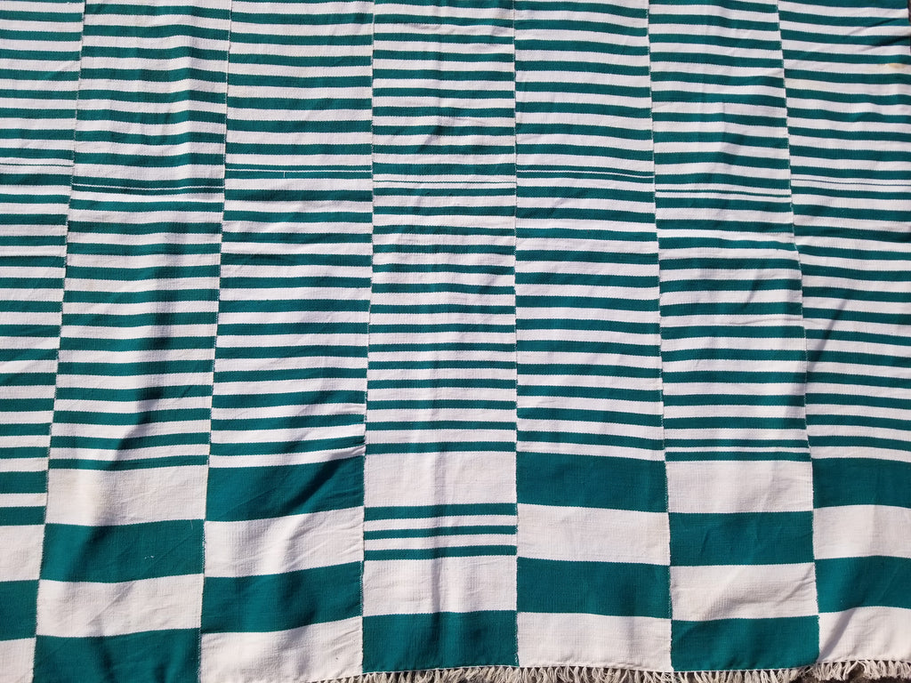 Vintage Traditional Handmade Striped Oriental Wool Green & White Kilim 222x132cm