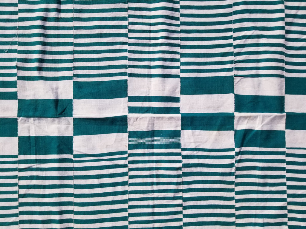 Vintage Traditional Handmade Striped Oriental Wool Green & White Kilim 222x132cm