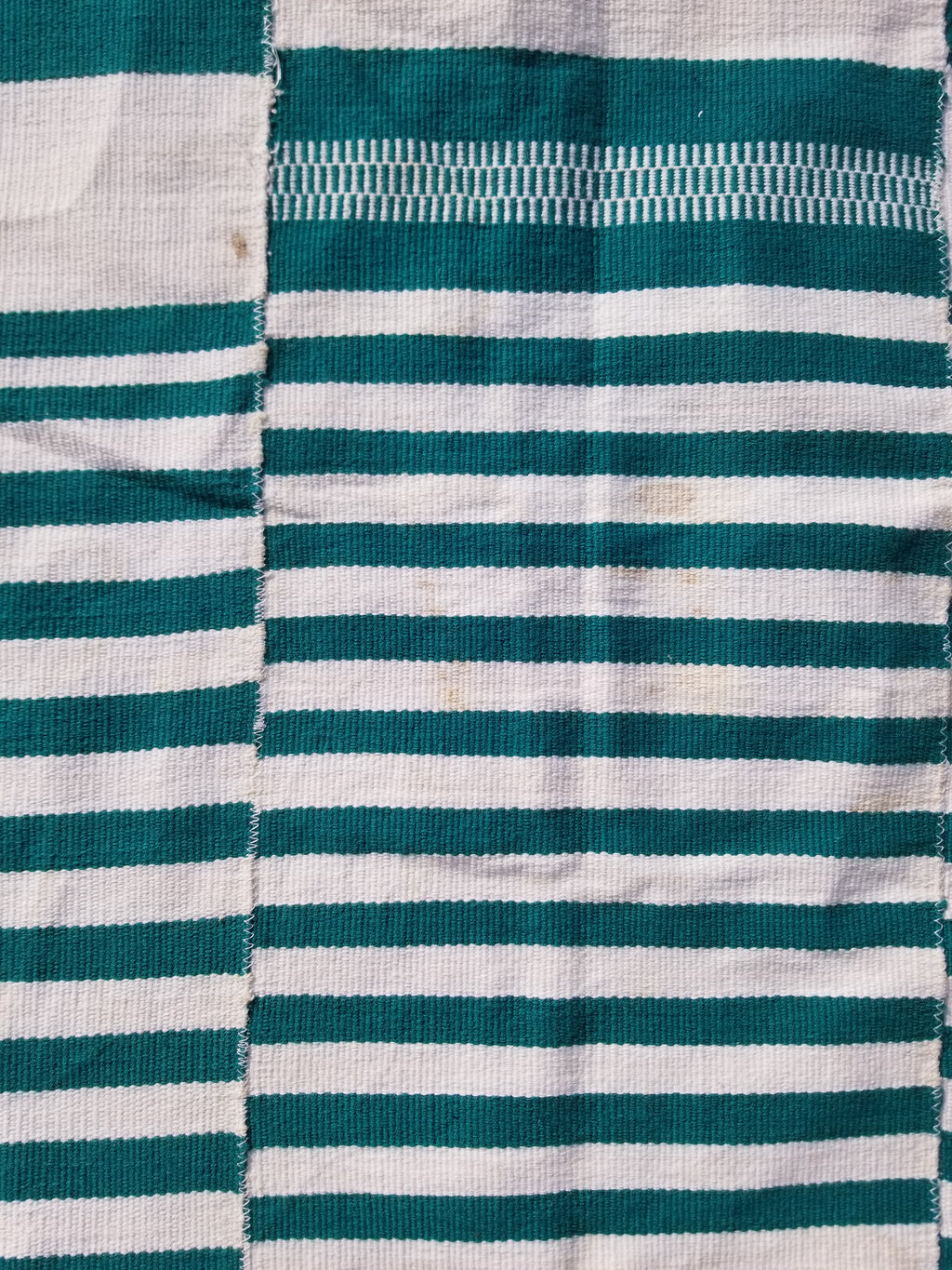 Vintage Traditional Handmade Striped Oriental Wool Green & White Kilim 222x132cm