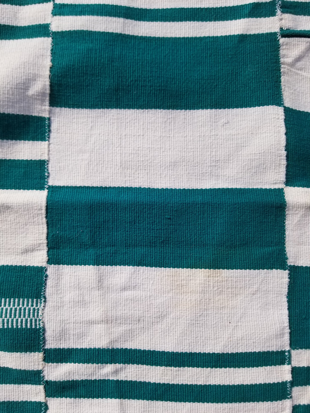 Vintage Traditional Handmade Striped Oriental Wool Green & White Kilim 222x132cm