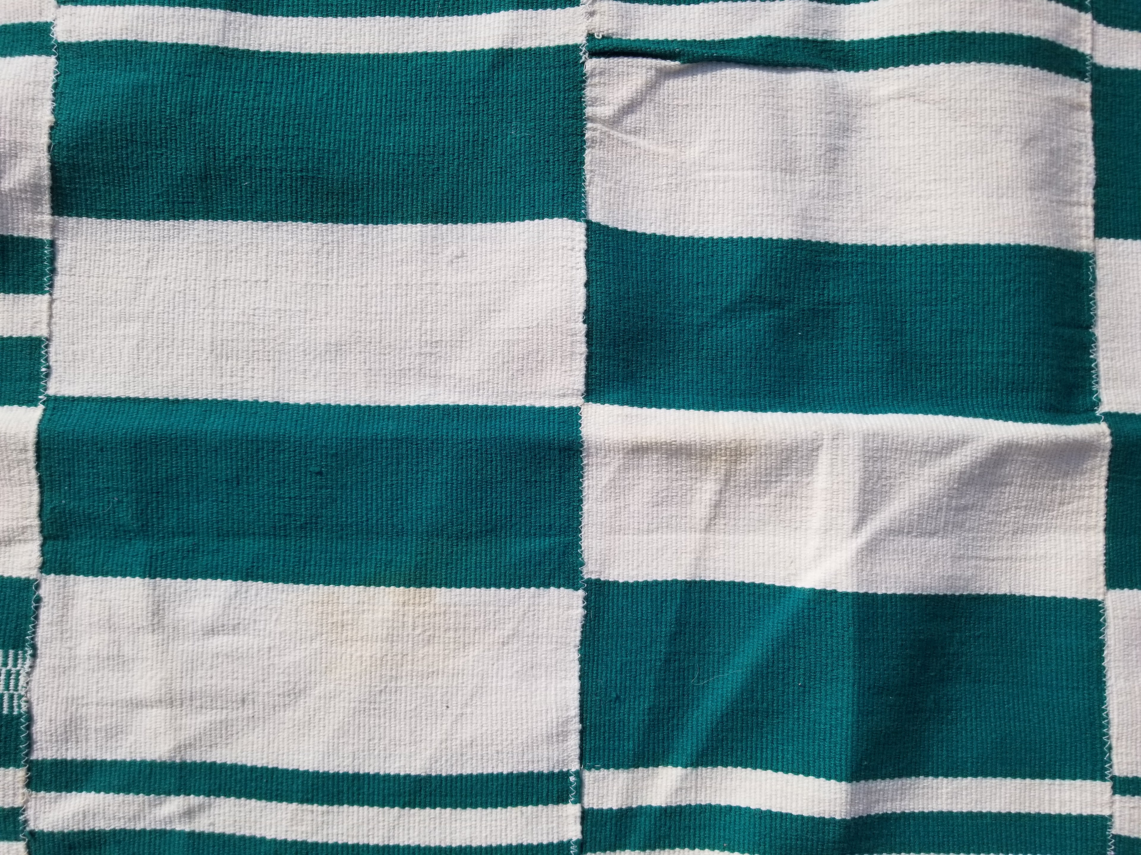 Vintage Traditional Handmade Striped Oriental Wool Green & White Kilim 222x132cm