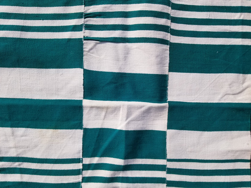 Vintage Traditional Handmade Striped Oriental Wool Green & White Kilim 222x132cm
