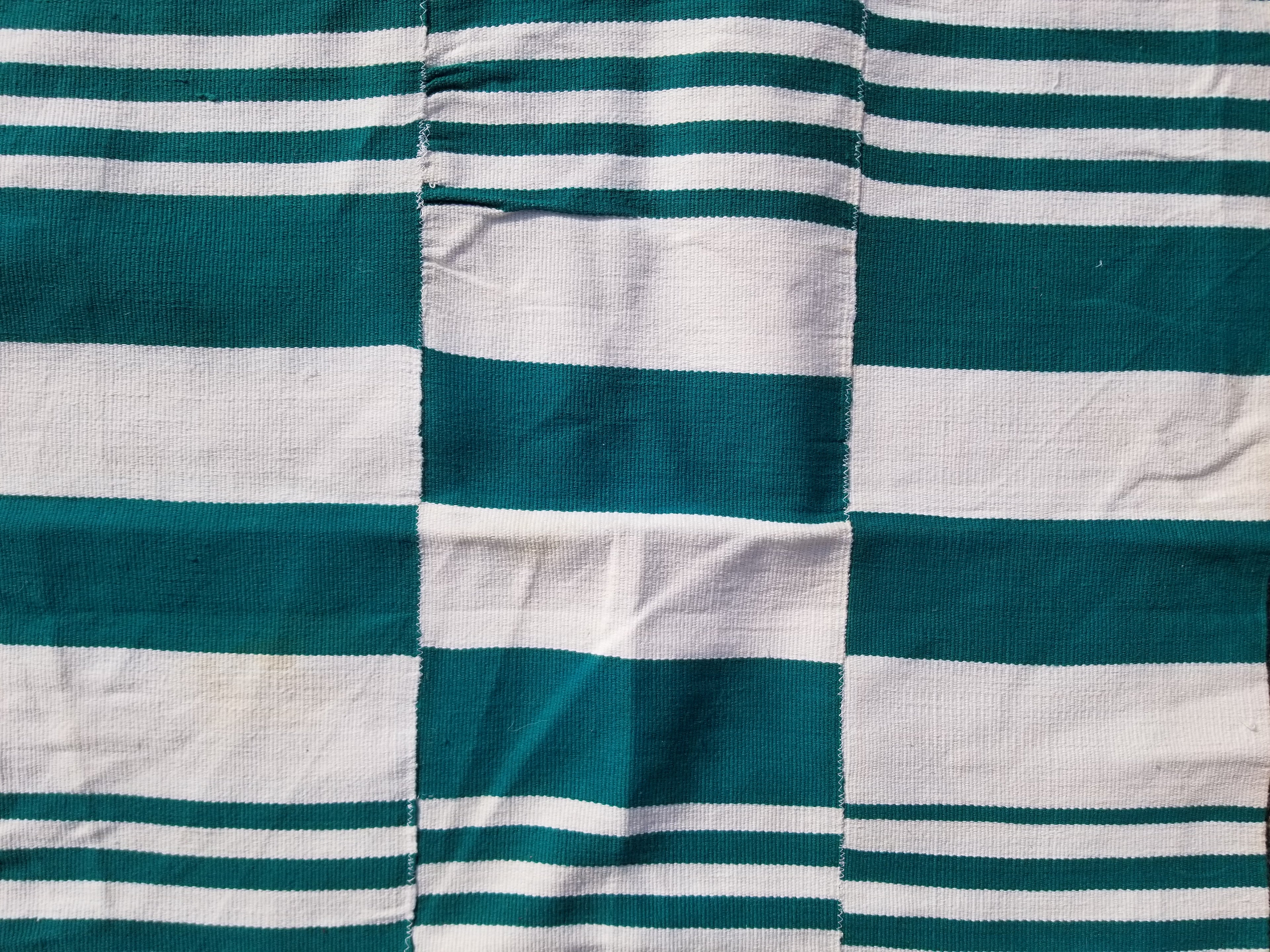 Vintage Traditional Handmade Striped Oriental Wool Green & White Kilim 222x132cm