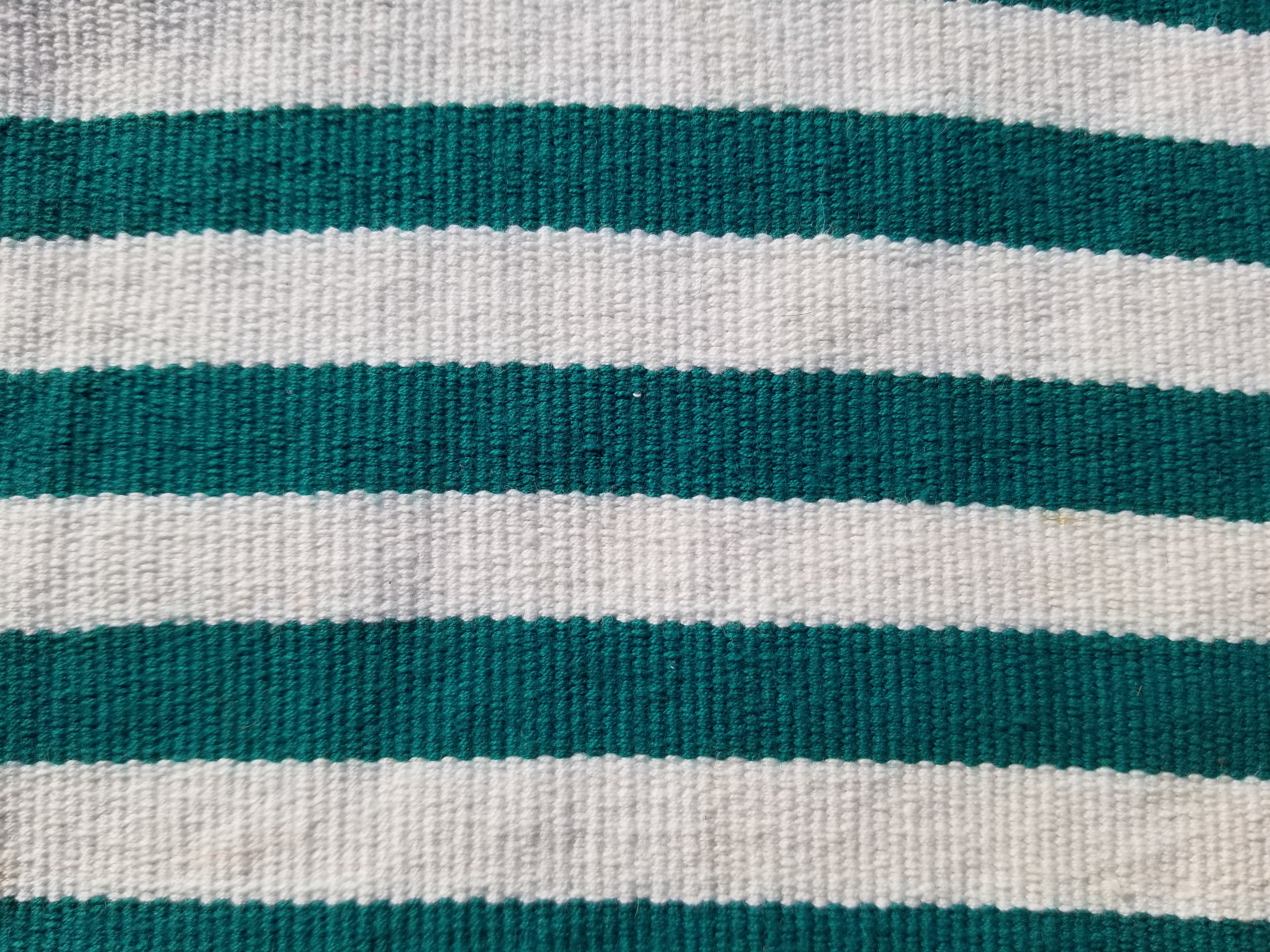 Vintage Traditional Handmade Striped Oriental Wool Green & White Kilim 222x132cm