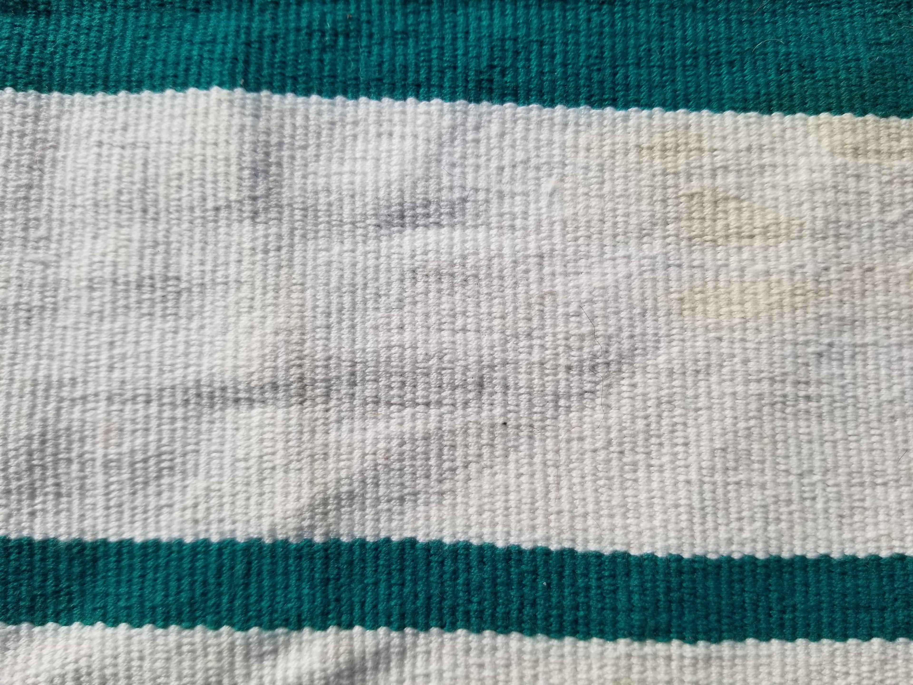 Vintage Traditional Handmade Striped Oriental Wool Green & White Kilim 222x132cm