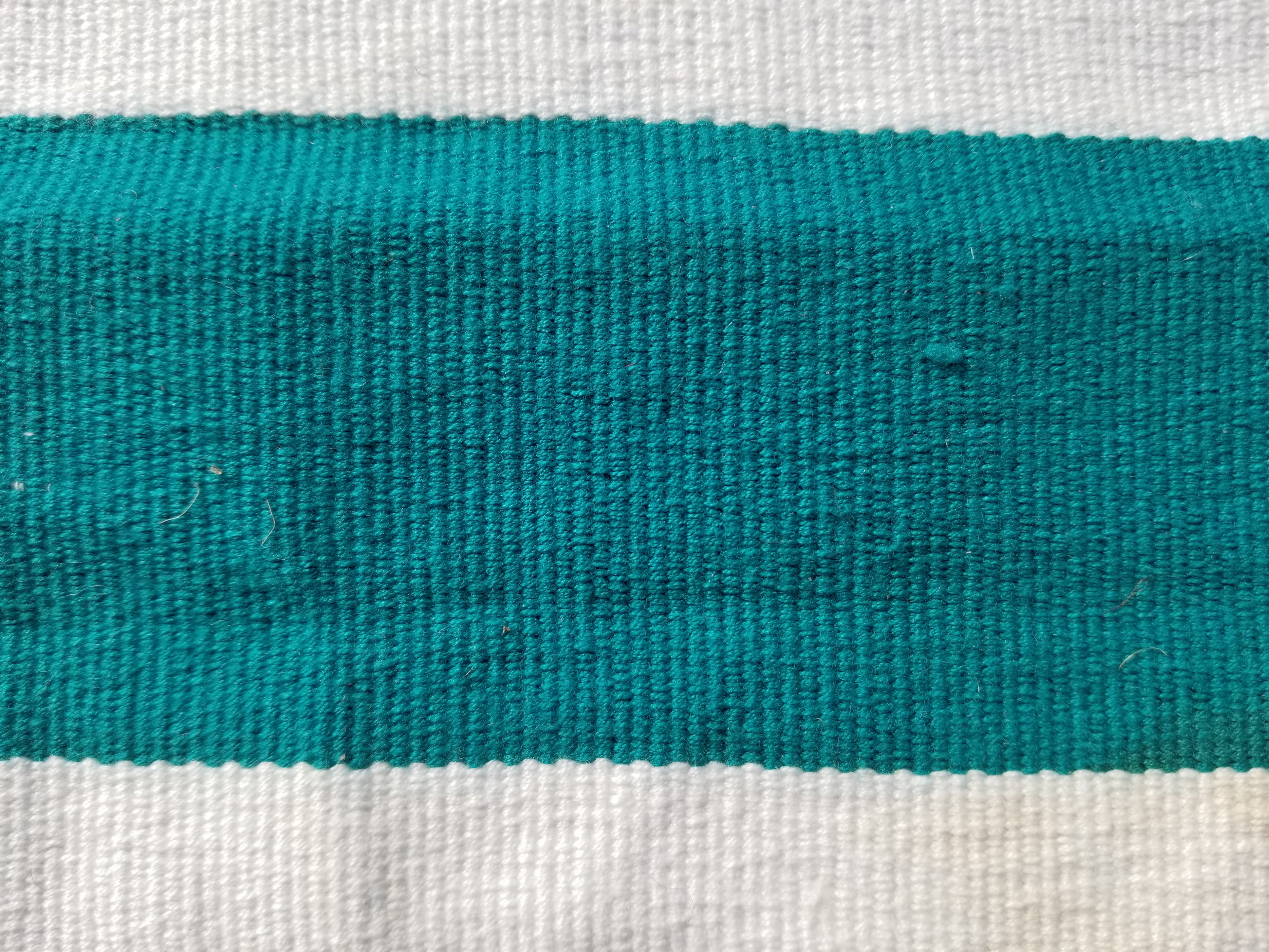 Vintage Traditional Handmade Striped Oriental Wool Green & White Kilim 222x132cm