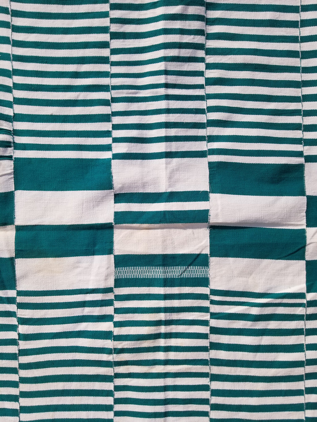 Vintage Traditional Handmade Striped Oriental Wool Green & White Kilim 222x132cm