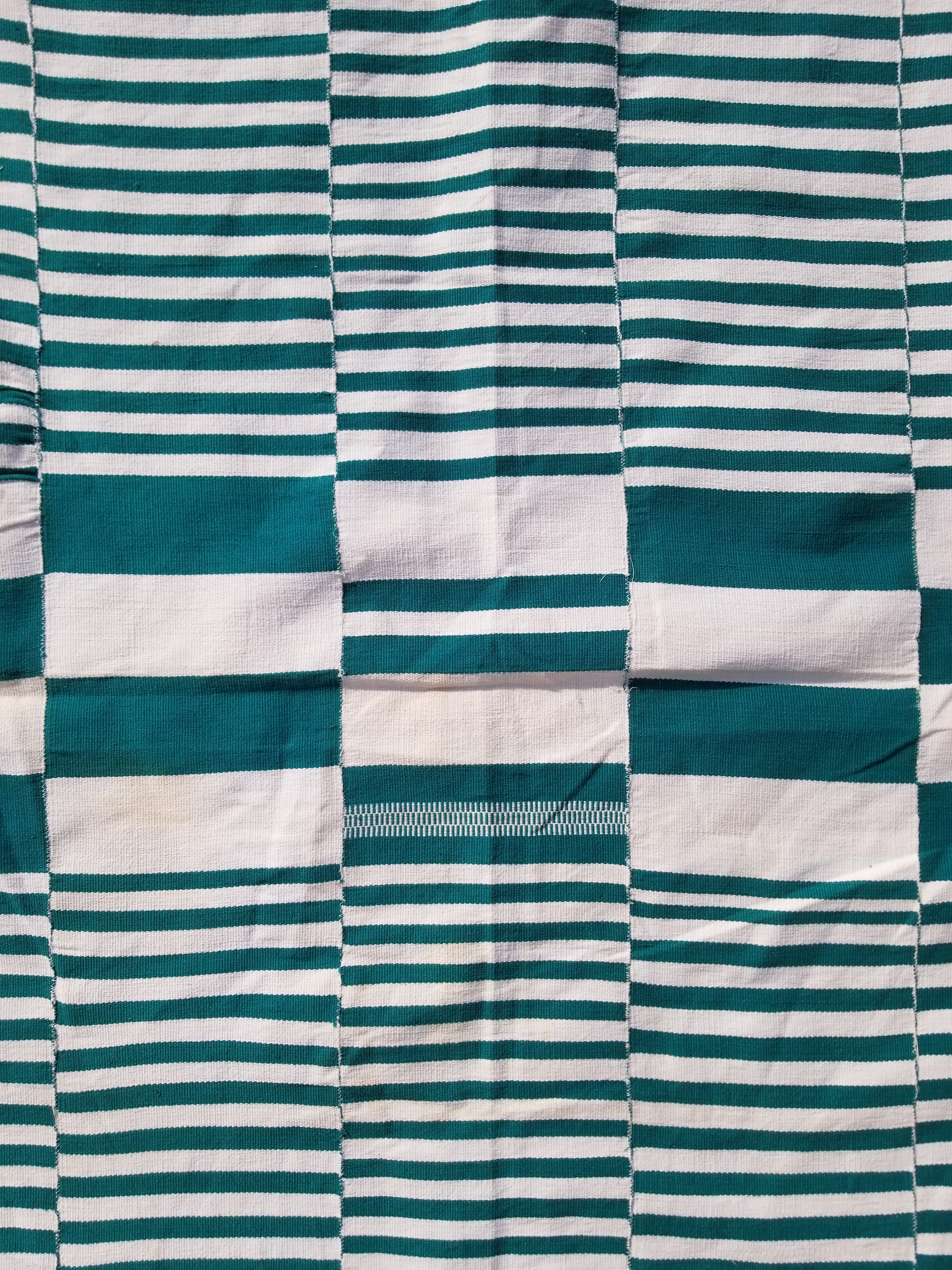 Vintage Traditional Handmade Striped Oriental Wool Green & White Kilim 222x132cm