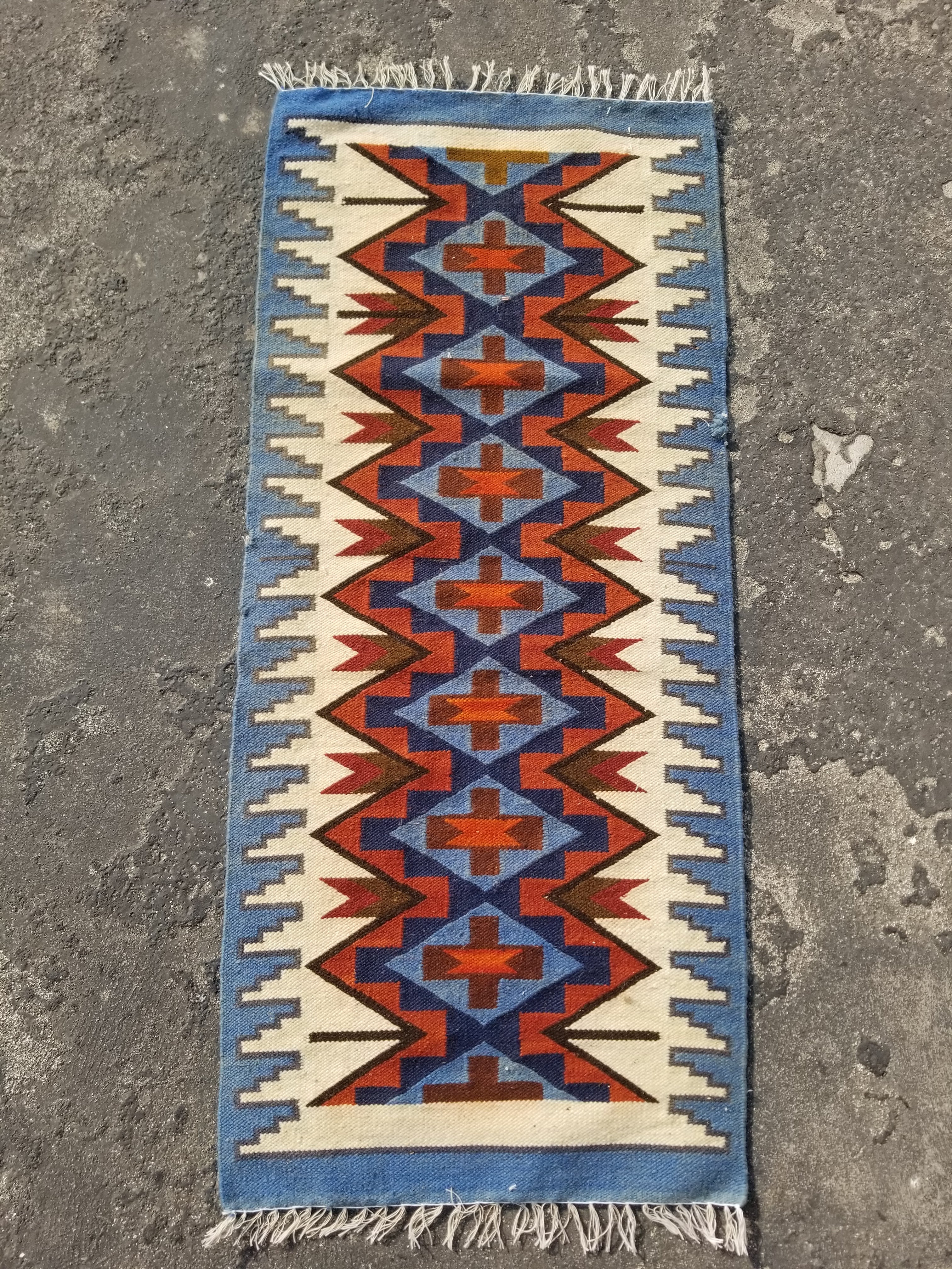 Vintage Traditional Handmade Geometric Pattern Wool Multicolor Kilim 92x41cm