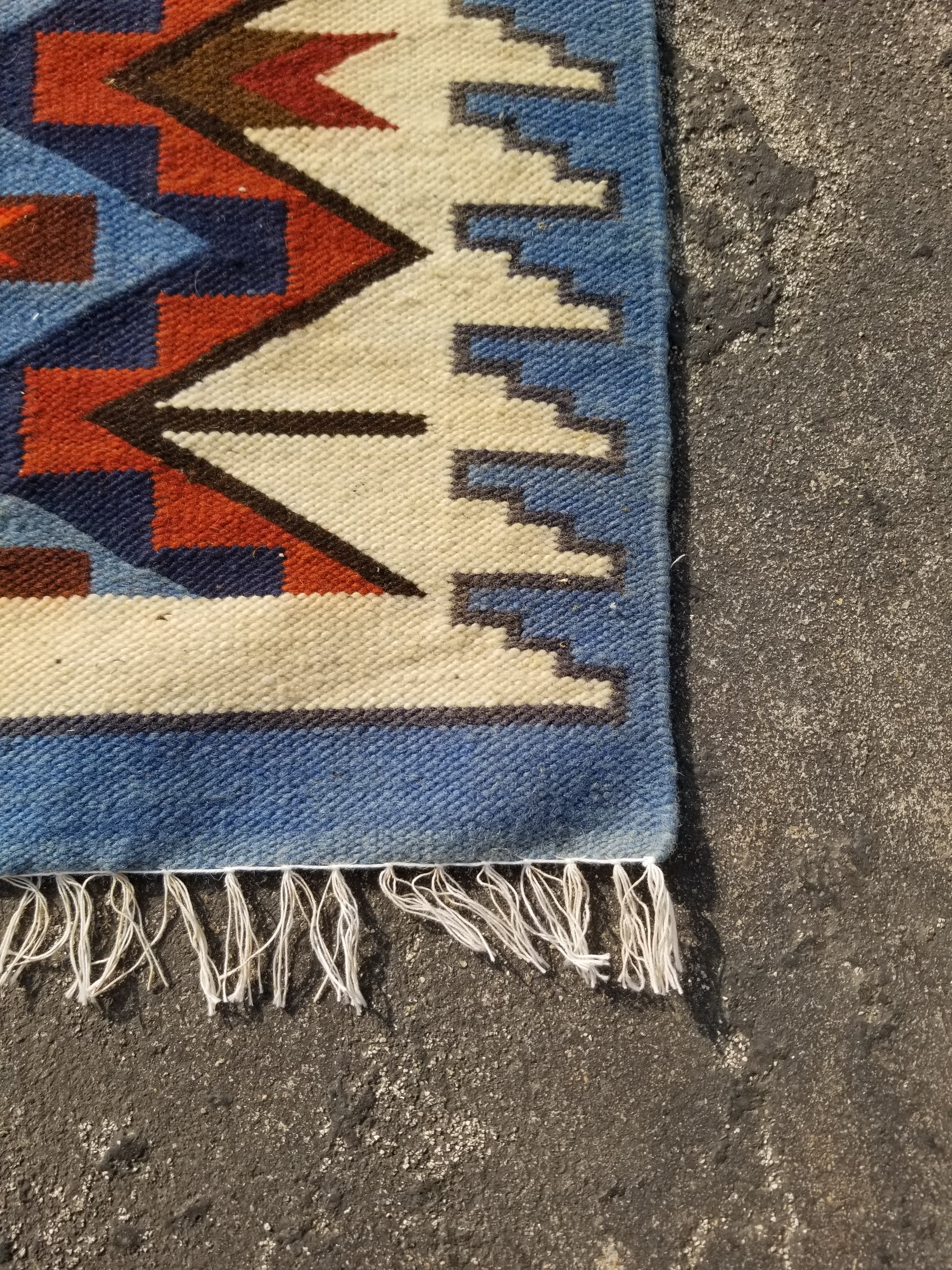 Vintage Traditional Handmade Geometric Pattern Wool Multicolor Kilim 92x41cm