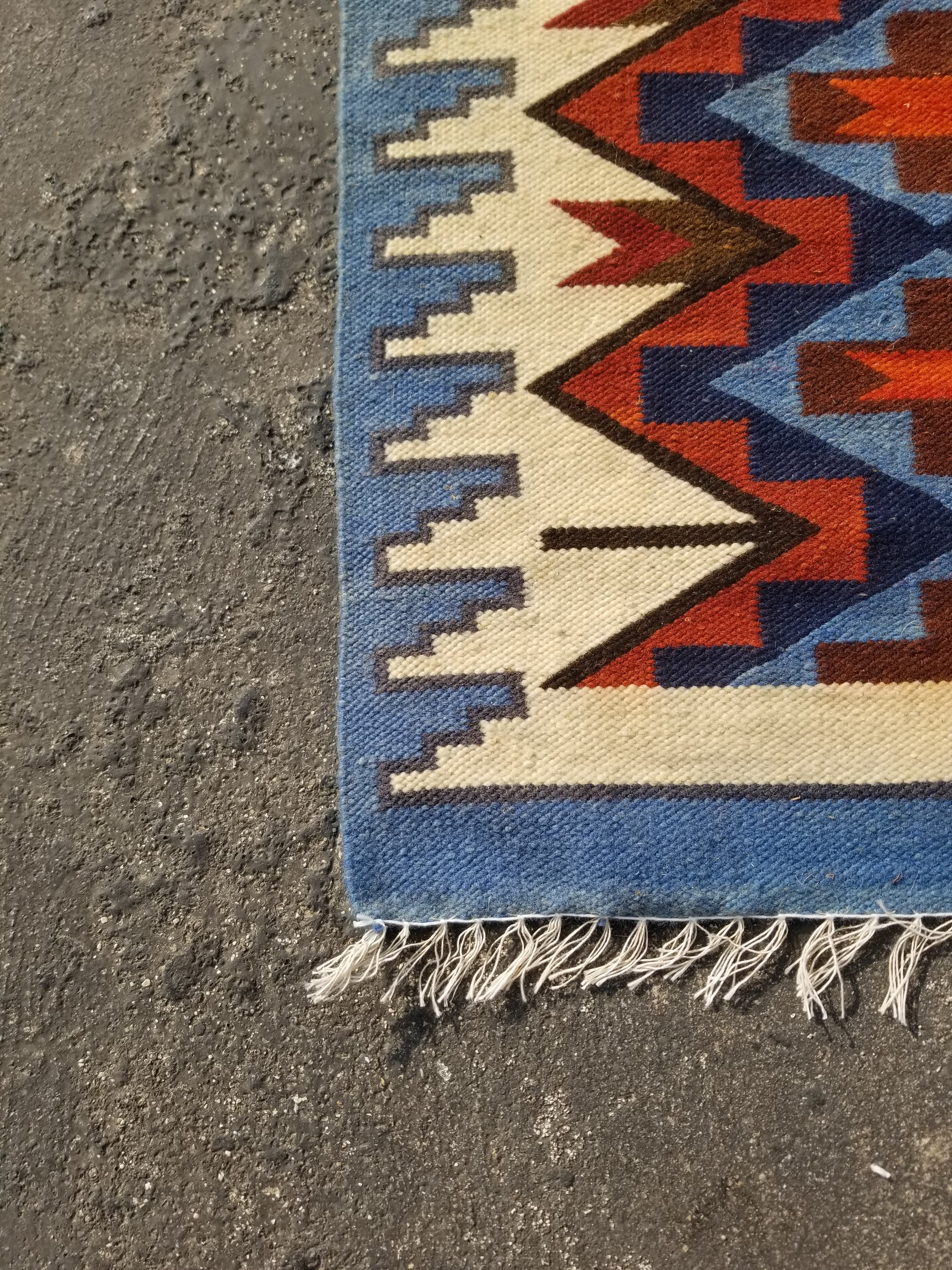 Vintage Traditional Handmade Geometric Pattern Wool Multicolor Kilim 92x41cm