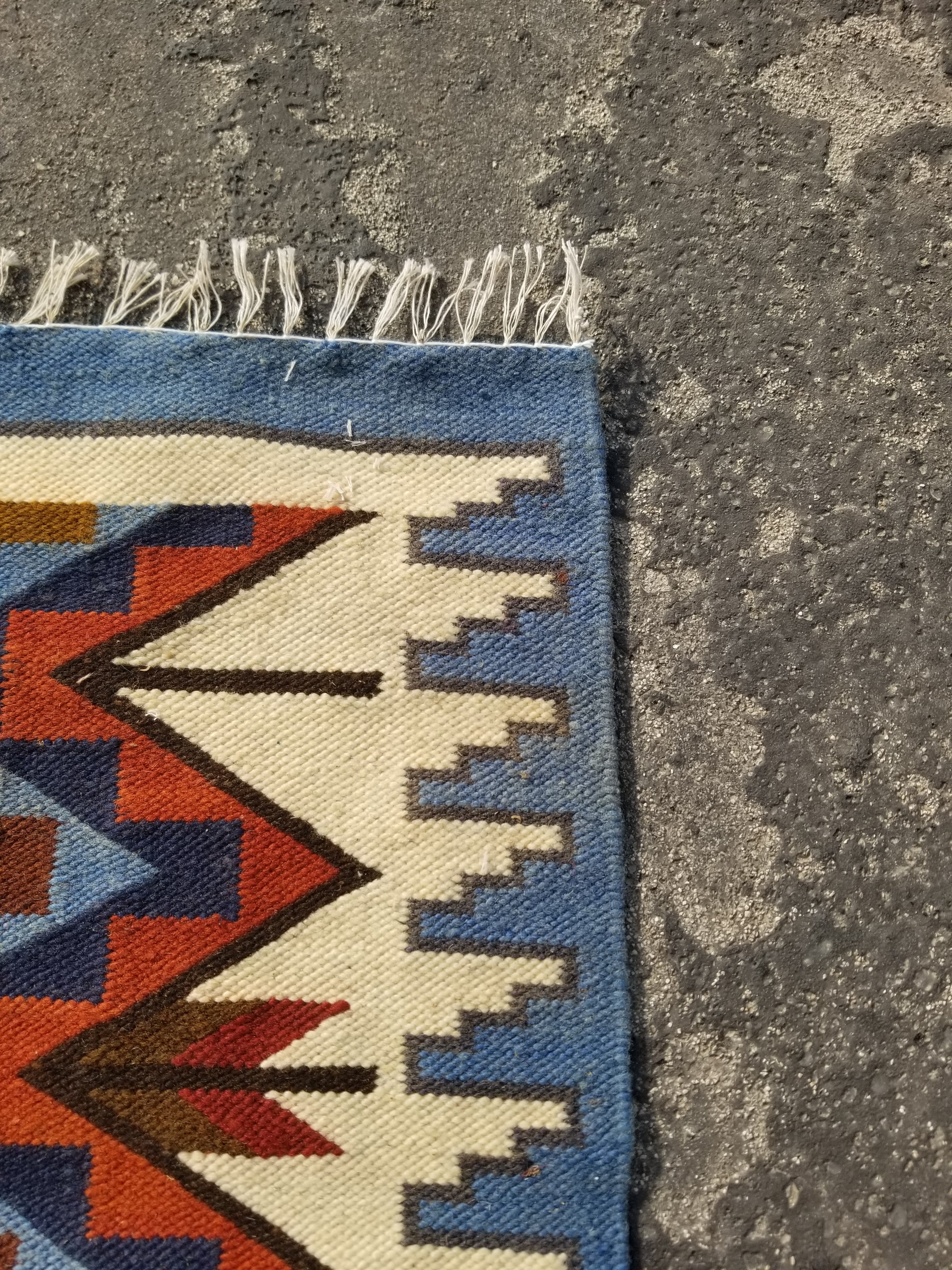 Vintage Traditional Handmade Geometric Pattern Wool Multicolor Kilim 92x41cm