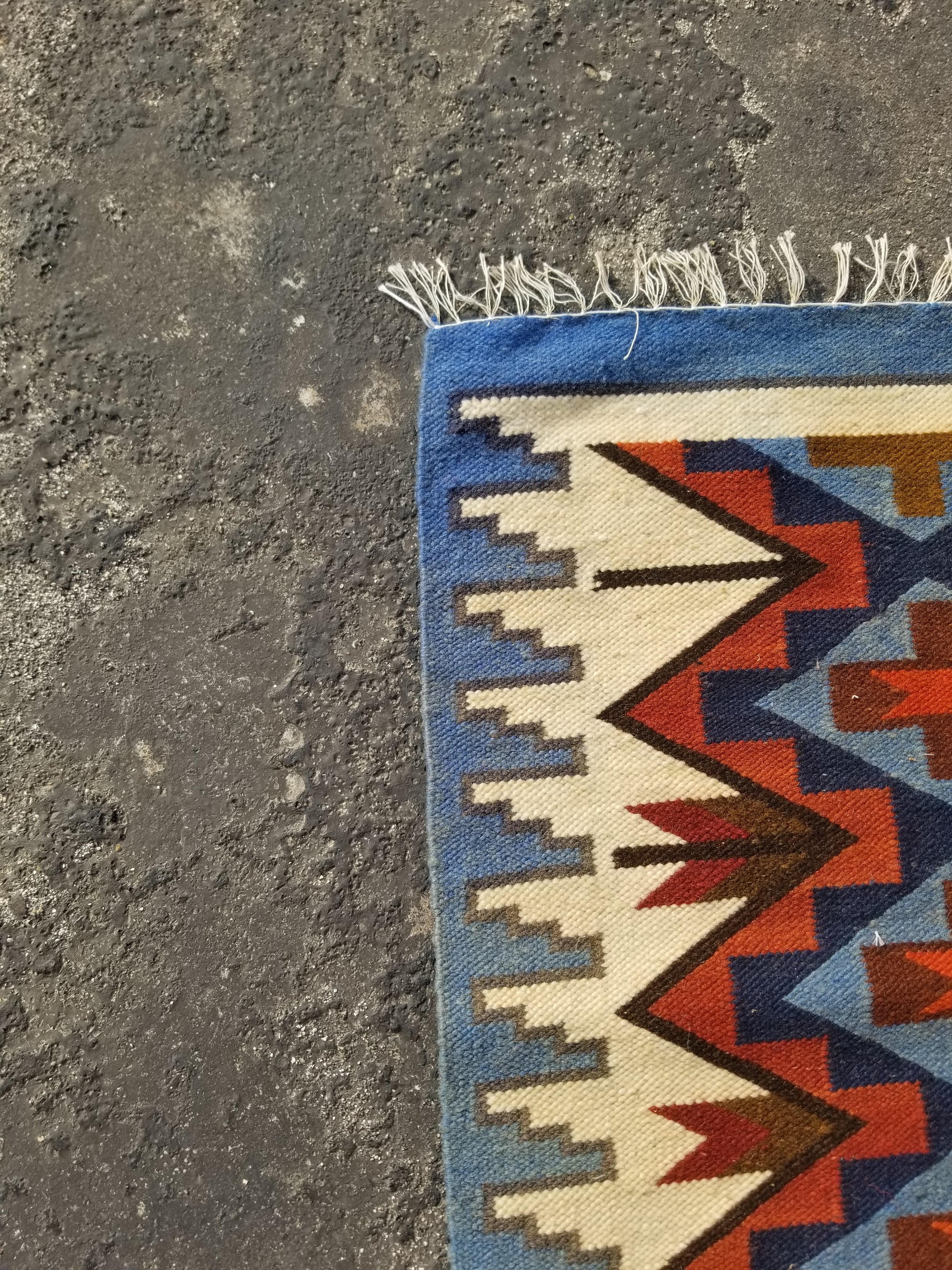 Vintage Traditional Handmade Geometric Pattern Wool Multicolor Kilim 92x41cm