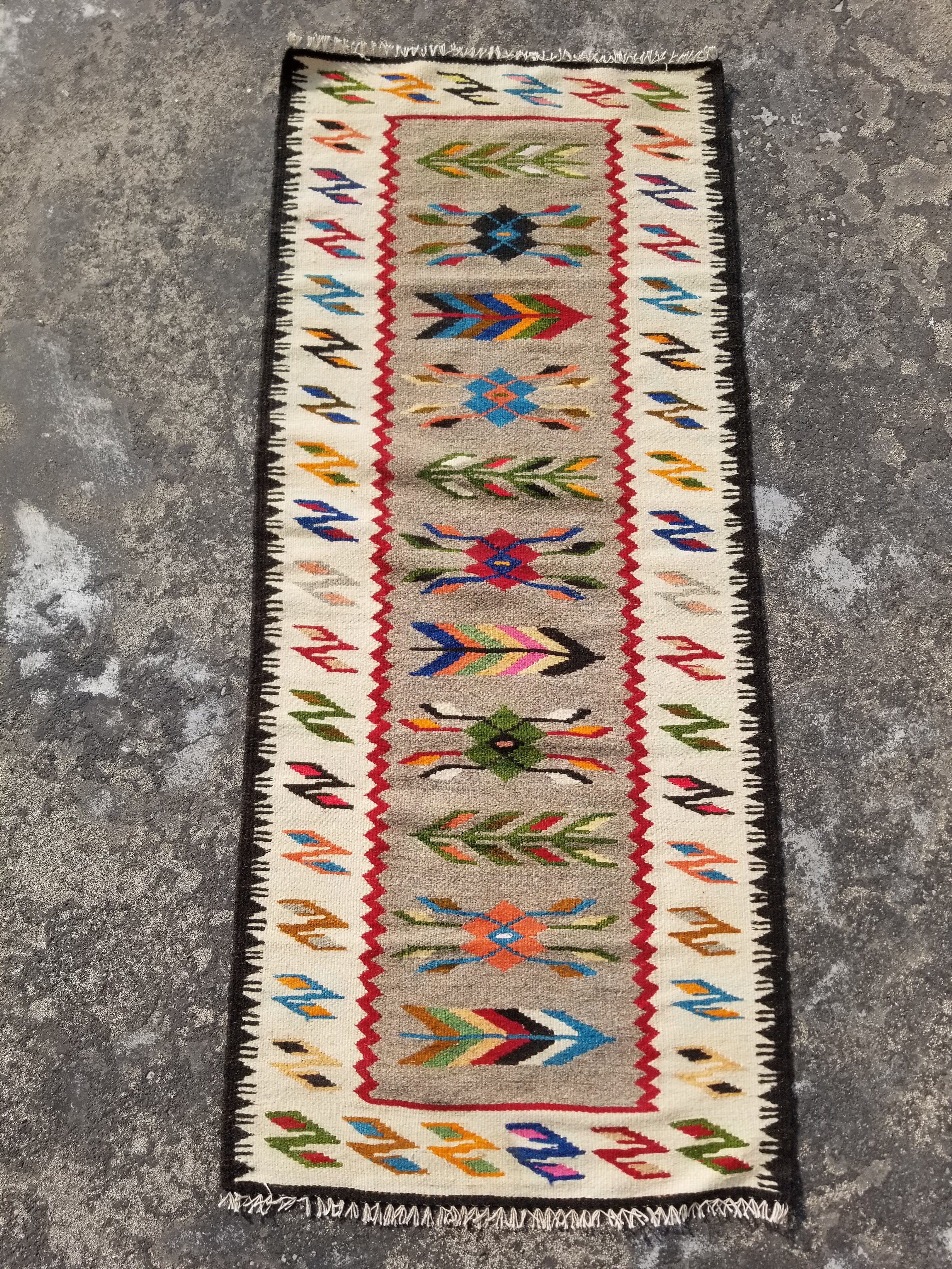 Vintage Traditional Handmade Mexican Zapotec Style Wool Multicolor Kilim 147x63c