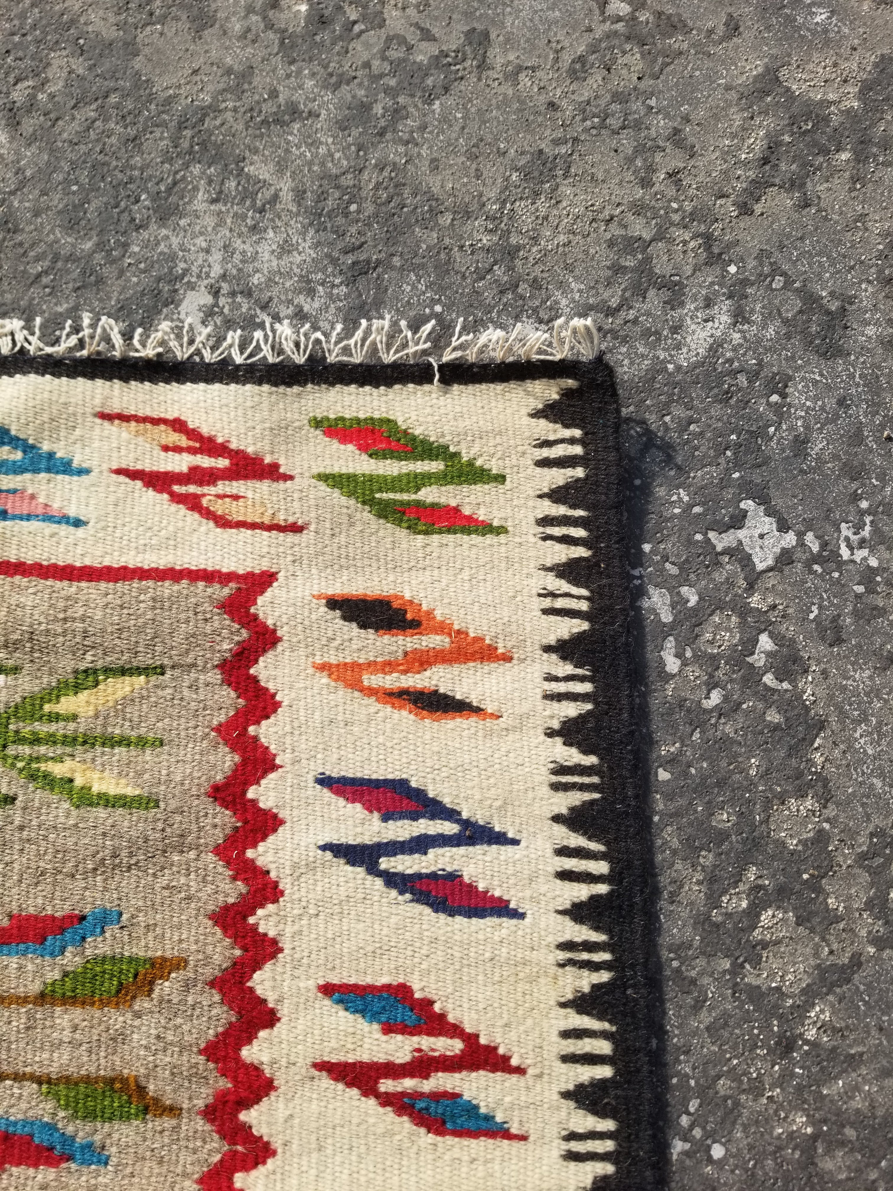 Vintage Traditional Handmade Mexican Zapotec Style Wool Multicolor Kilim 147x63c